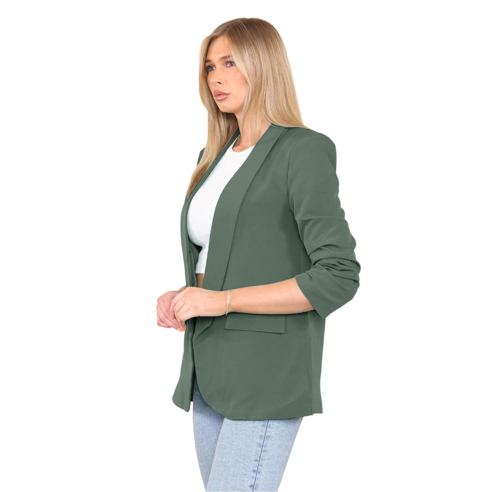 Blazer de manga acanalada para damas totalmente forrado cuello liso informal chaqueta de oficina top - Imagen 30 de 97