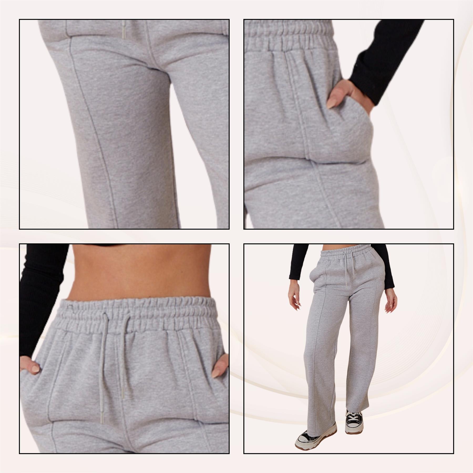 Ladies Fleece Lined Trousers Sweatpants Elastic Waist Wide Leg Loungewear Pants - Picture 27 of 43