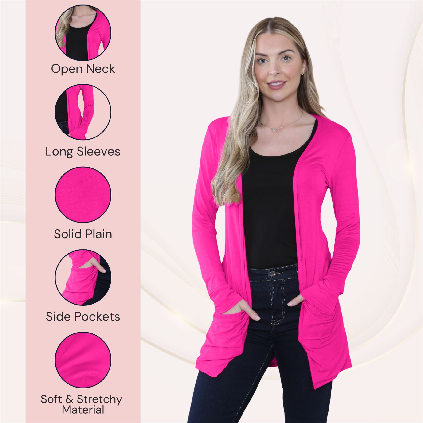 Boyfriend Cardigan Damen schlicht langärmelig offener Tropfen Tasche Freizeit Achselzucken Oberteil - Bild 27 von 148
