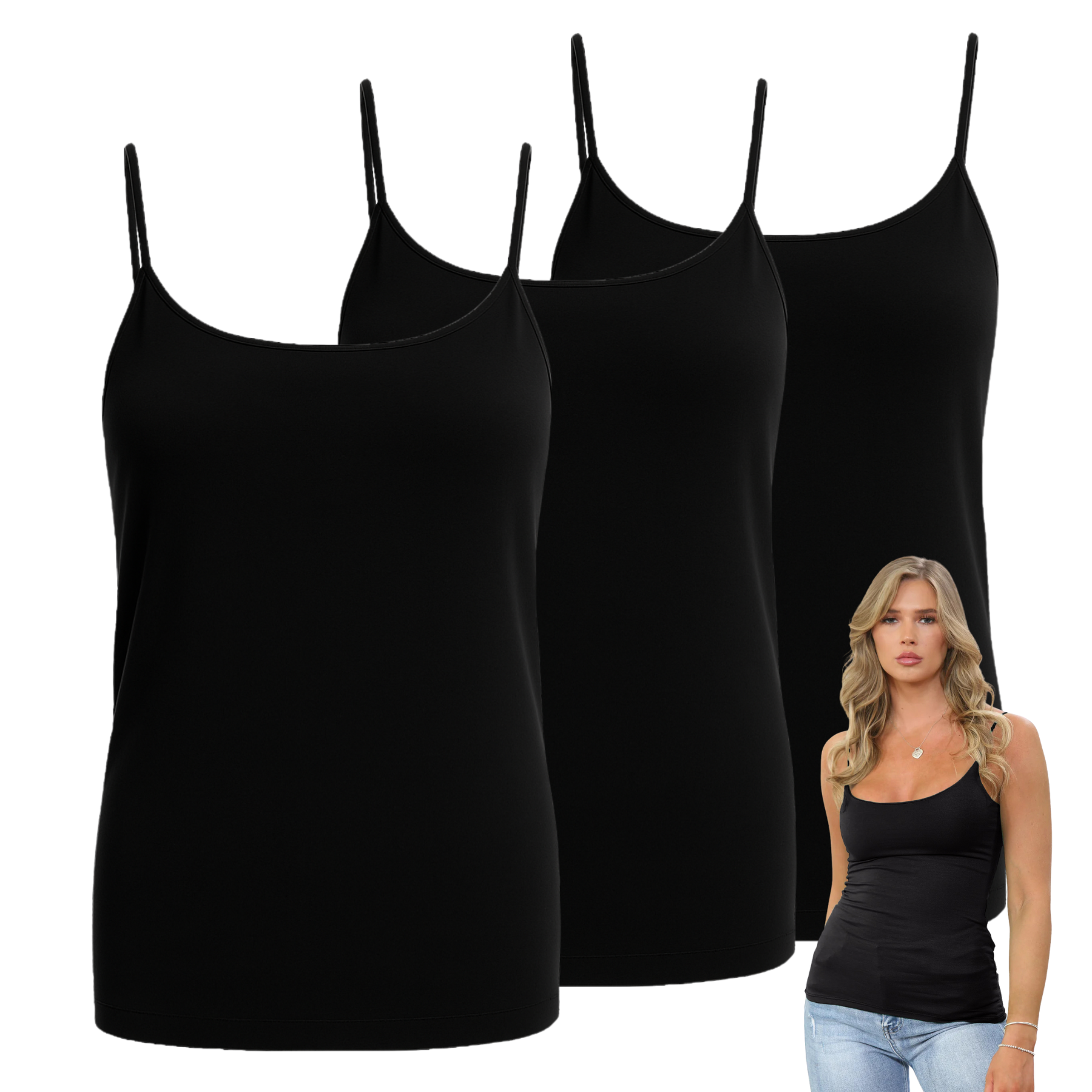 Womens Bodycon Cami Strappy Tank Top Plain Summer Activewear Vest Top, Pack of 3 - Picture 9 of 221