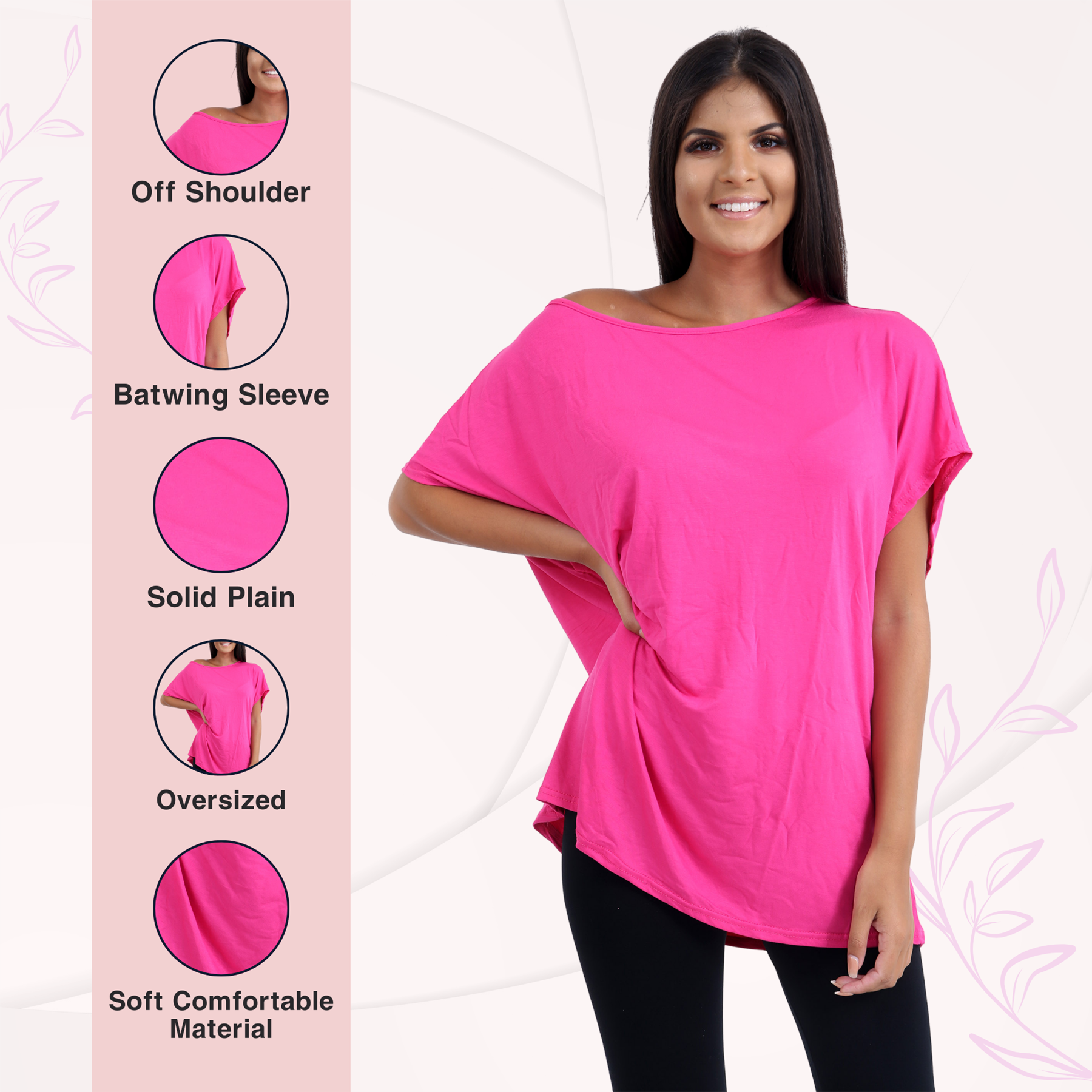 Schulterfreies Damen-T-Shirt Oberteil Fledermausärmel Oversize uni Freizeit Bardot Oberteil - Bild 55 von 225