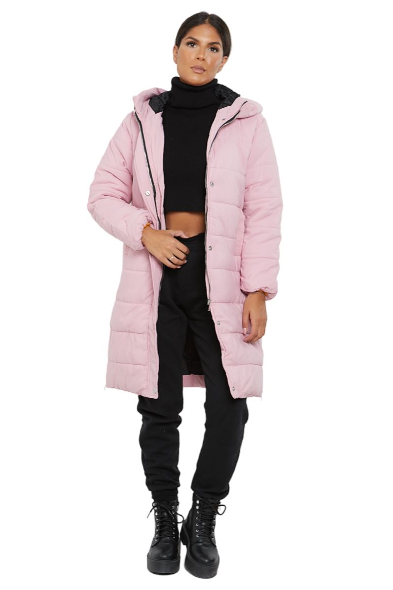 Womens Hooded Longline Coat Puffer Padded Long Sleeve Bodywarmer Winter Jacket - Picture 5 of 50