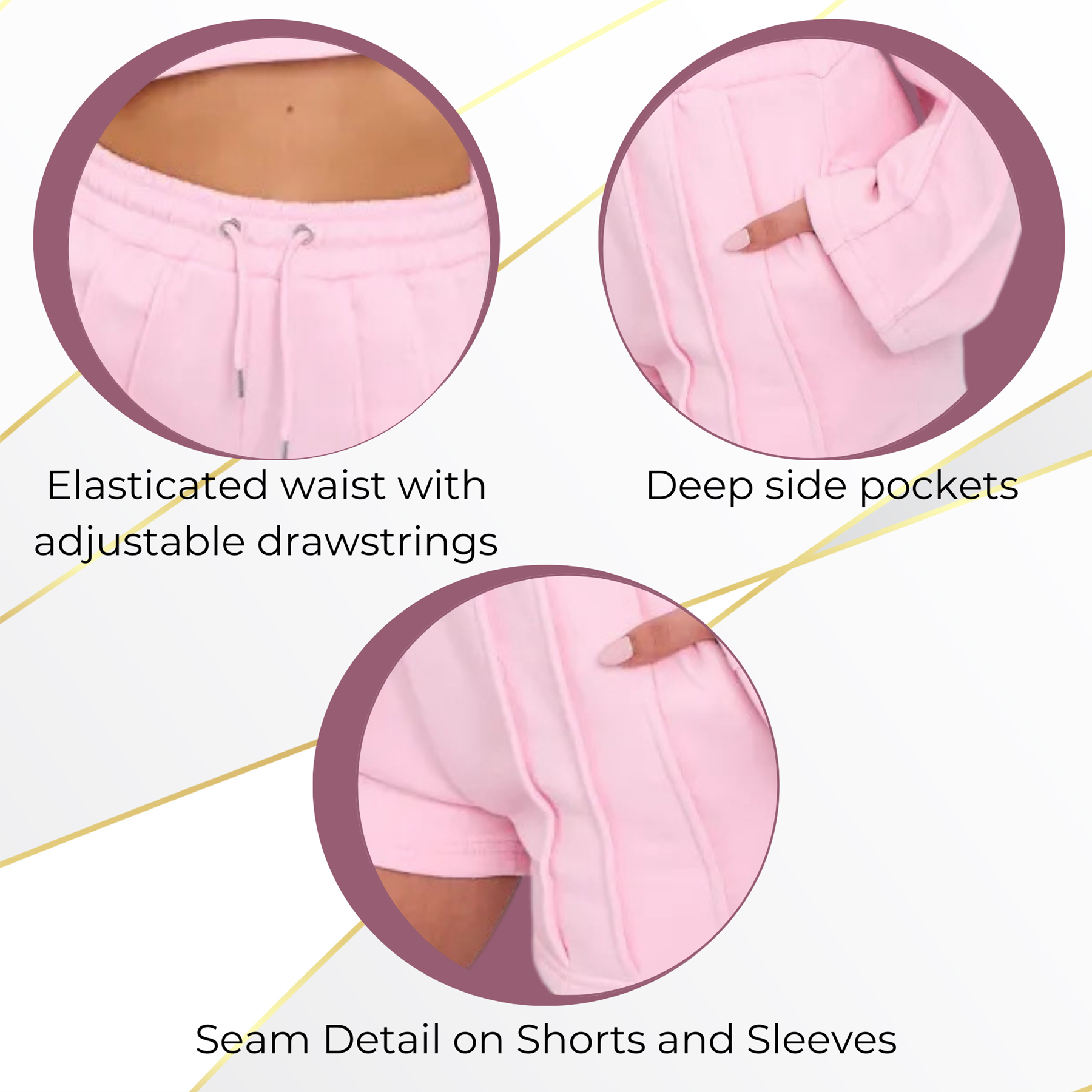 Womens Pleated Lined Crop Top Shorts Set 2 Pcs Co-ord Fleece Loungewear Suit - Picture 6 of 36