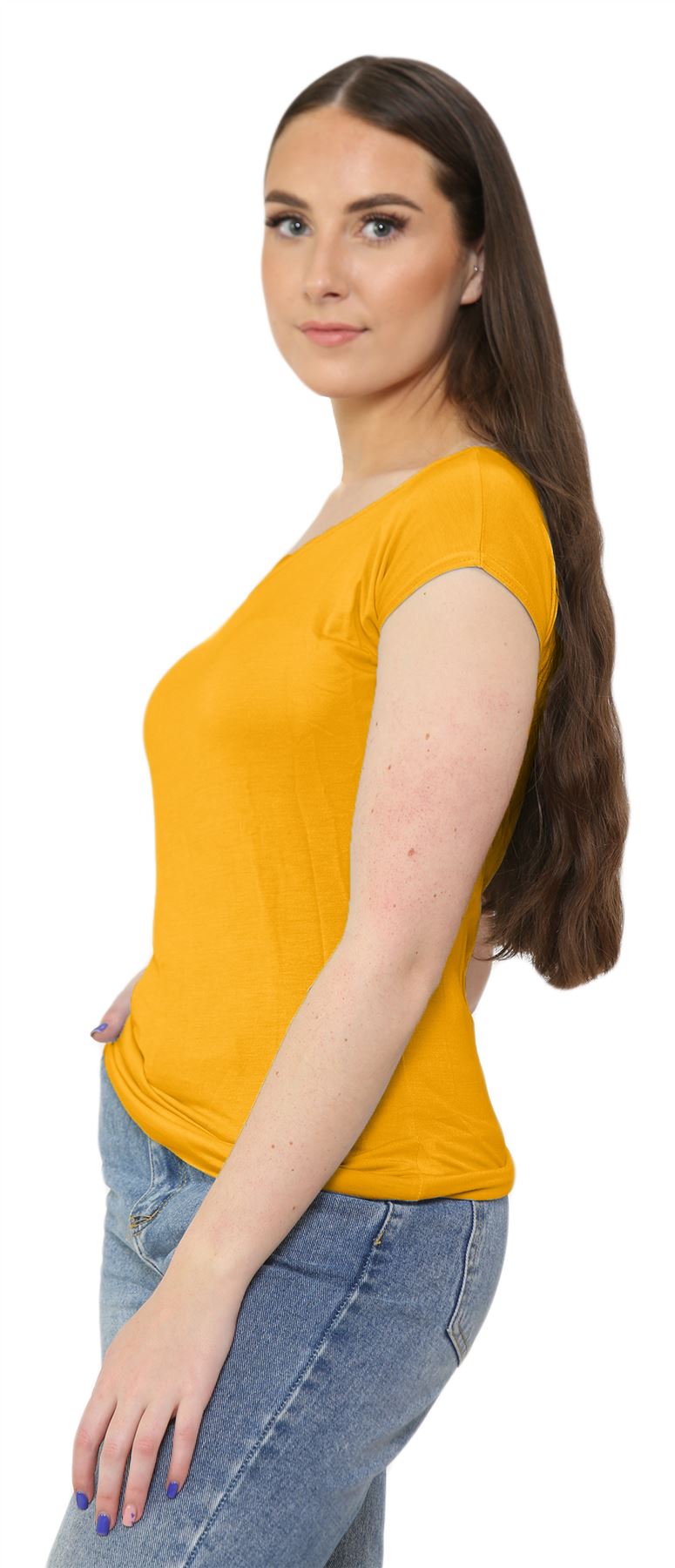 Nuevo Damas Mangas Cortas Hombro Liso Elastizado Calce Ajustado Bardot Camiseta Prenda para el torso - Imagen 19 de 58