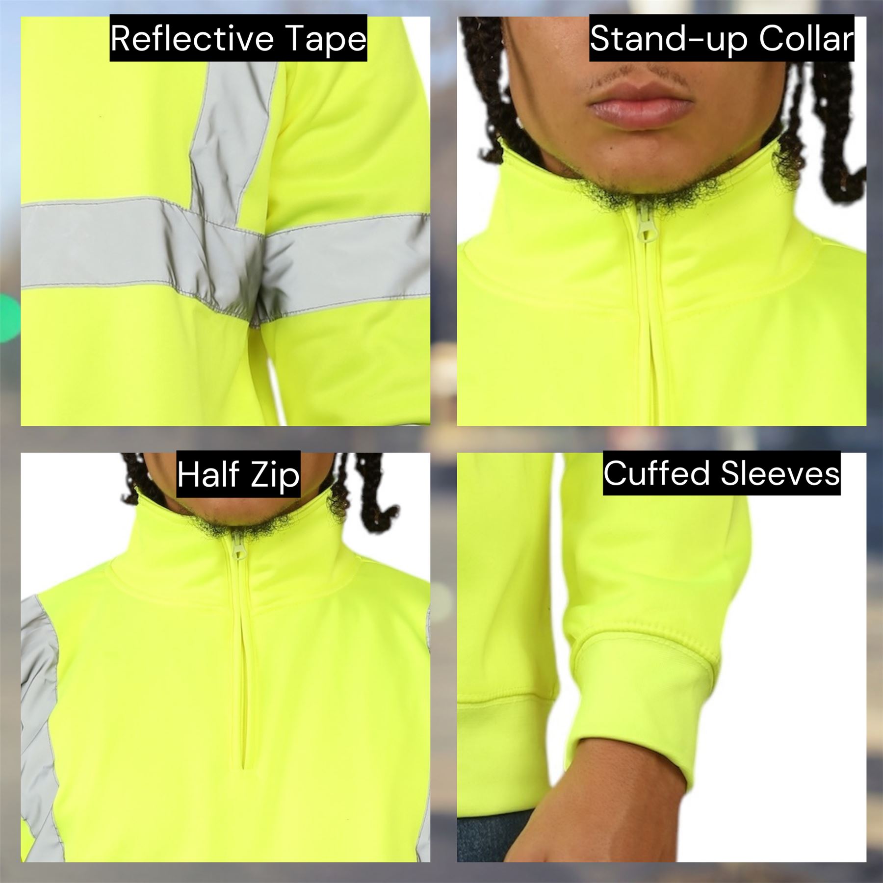 Sudadera de alta visibilidad para hombre con cremallera de cuarto de alta visibilidad reflectante seguridad trabajo jersey - Imagen 13 de 15