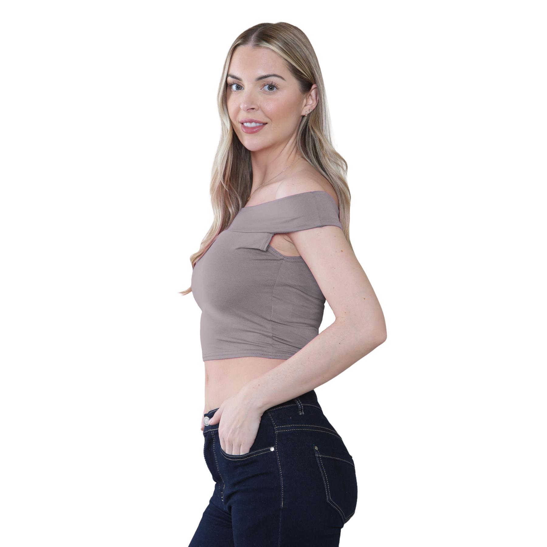 Schulterfreies bauchfreies Damen-T-Shirt Bardot ärmellos schlicht Sommer Freizeit Party - Bild 34 von 71