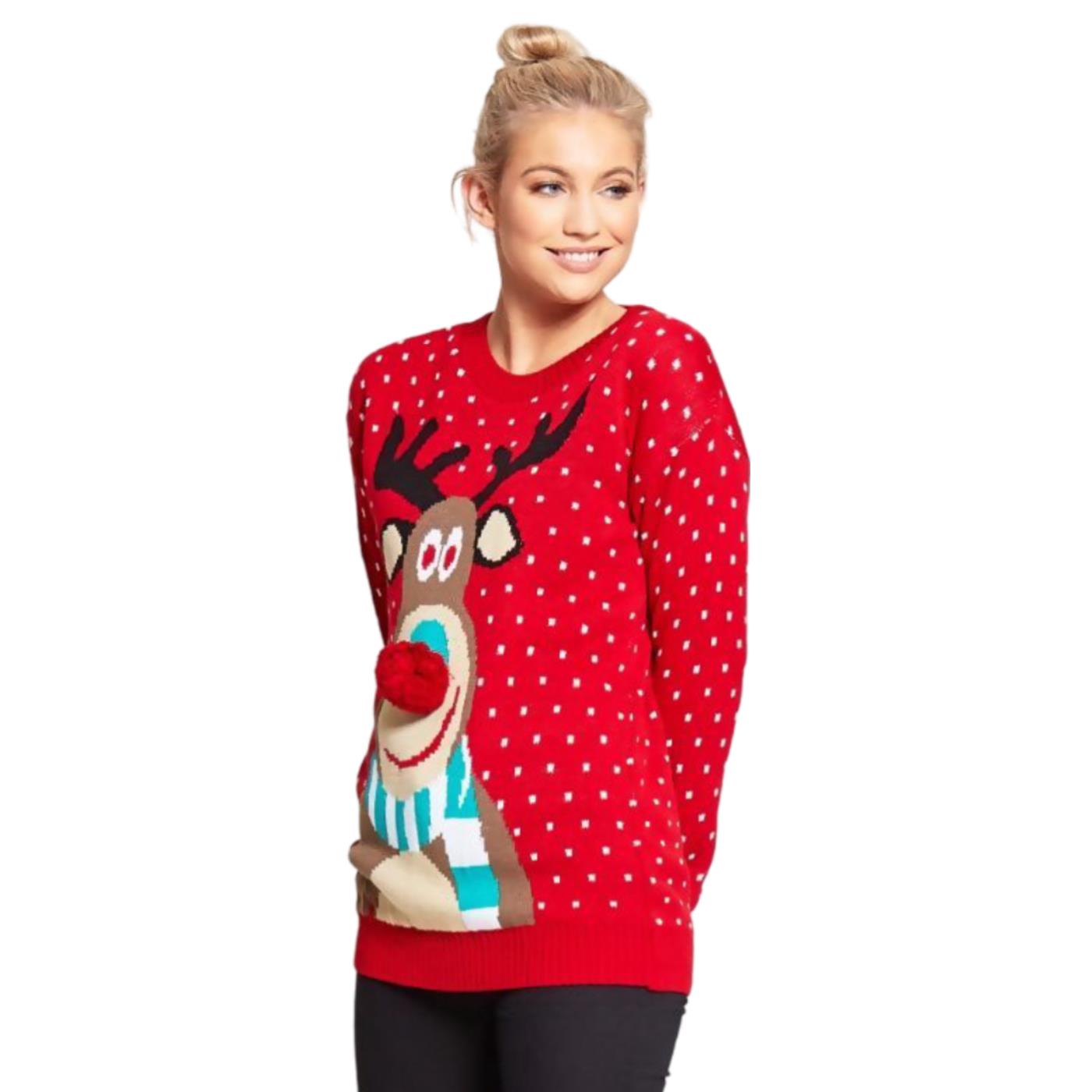 Christmas Reindeer Jumper Womens Knitted Funny Xmas Sweater Unisex Retro Jumpers - Picture 48 of 128
