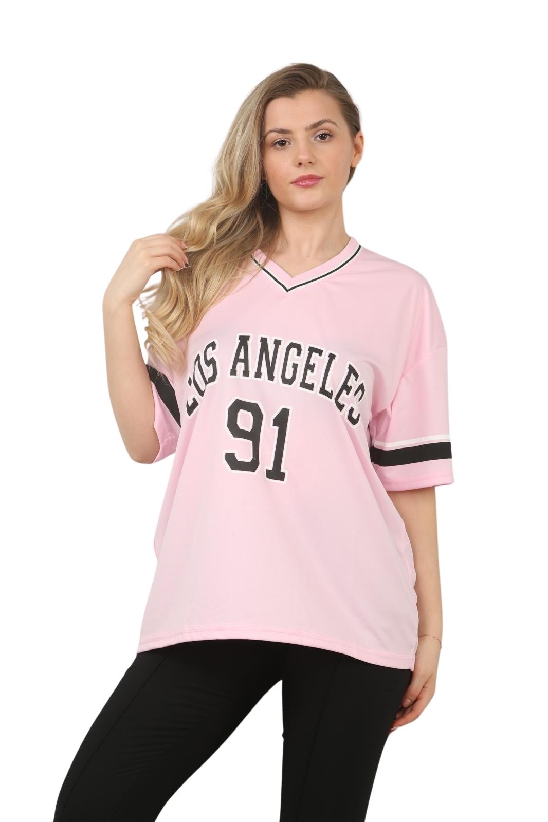 Camiseta de mujer de gran tamaño cuello en V LA 91 fútbol americano universitario holgada verano top - Imagen 2 de 50