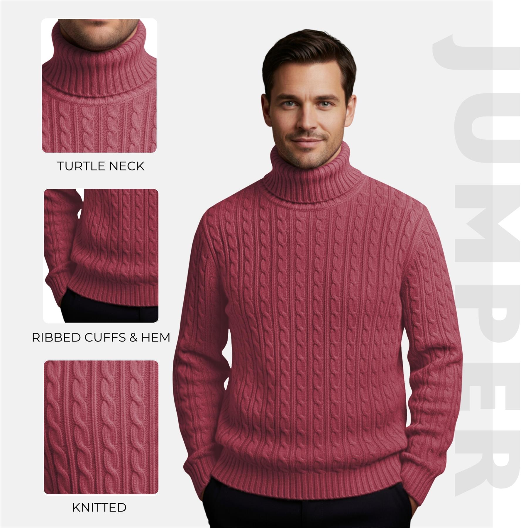 Herren Polo Rollkragen Langarm Pullover Zopfmuster Winterpullover Pulli - Bild 131 von 154