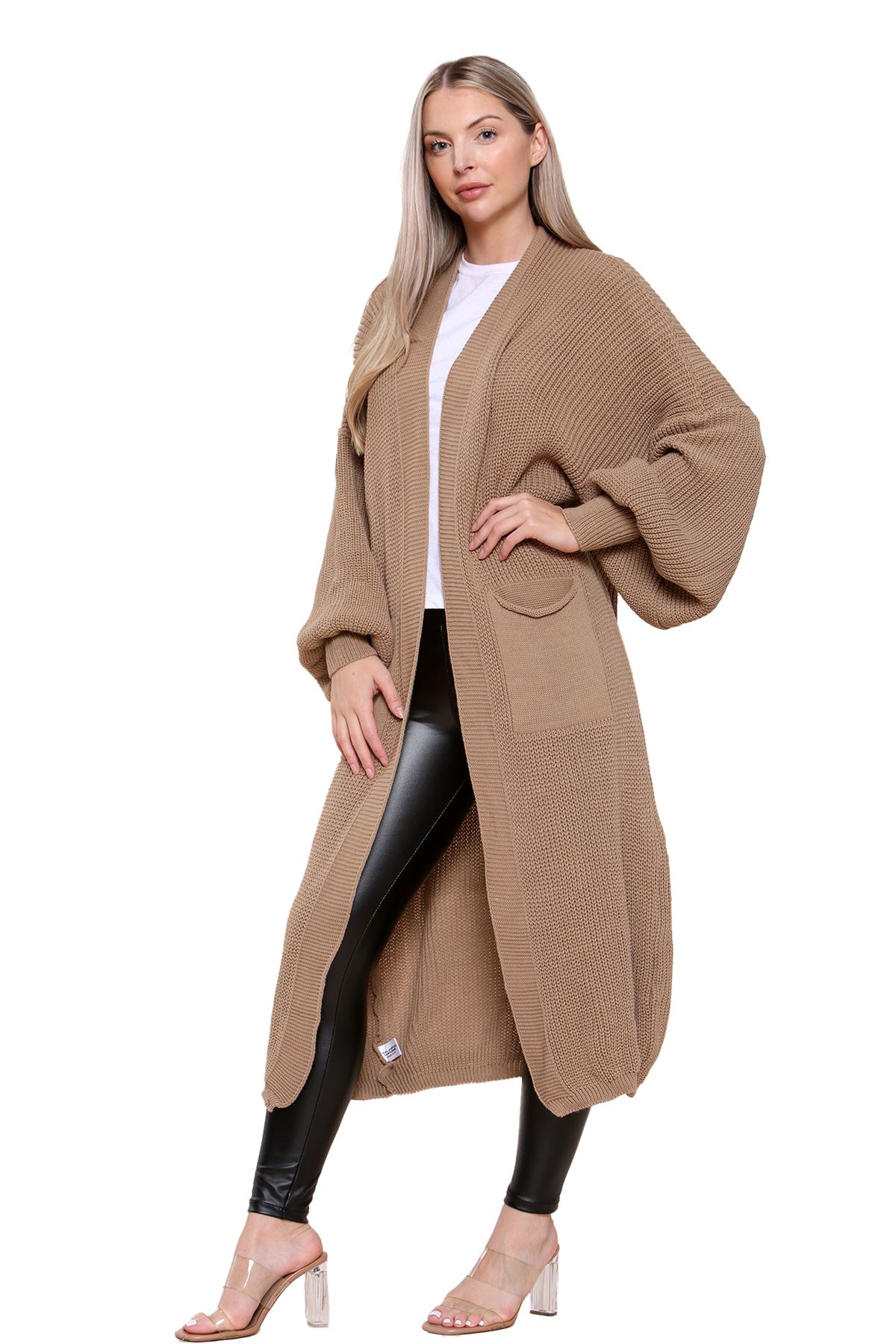 Ballonärmel Maxi Cardigan Damen übergroß gestrickt Winter Longline Pullover - Bild 81 von 134