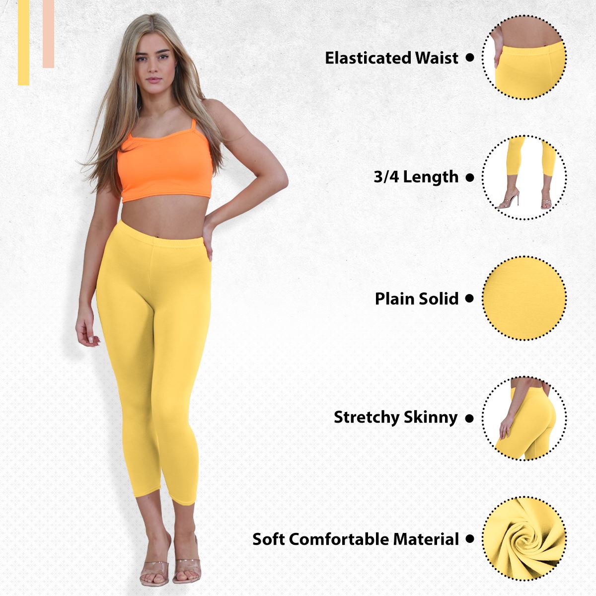 Womens 3/4 Leggings Workout Tight Plain Stretchy Cropped Capri Active Pants - Picture 79 of 186