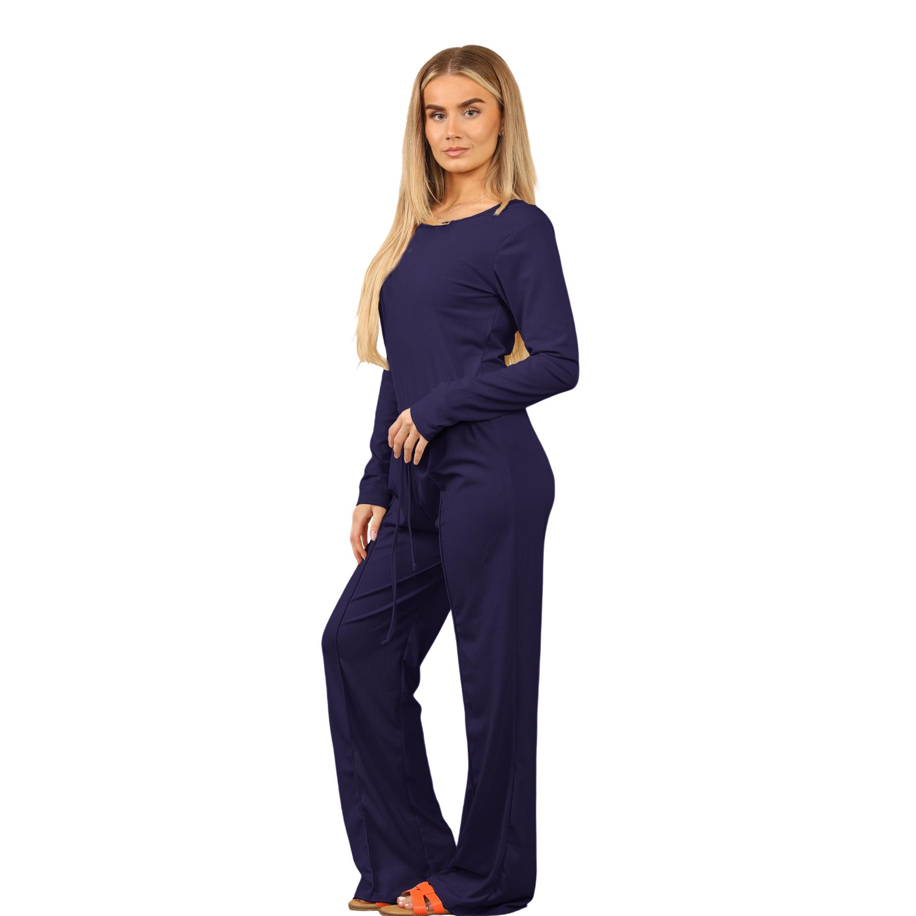 Conjunto de 2 piezas de body acanalado de pierna ancha para damas Chándal Co Ords Ropa de salón - Imagen 20 de 29