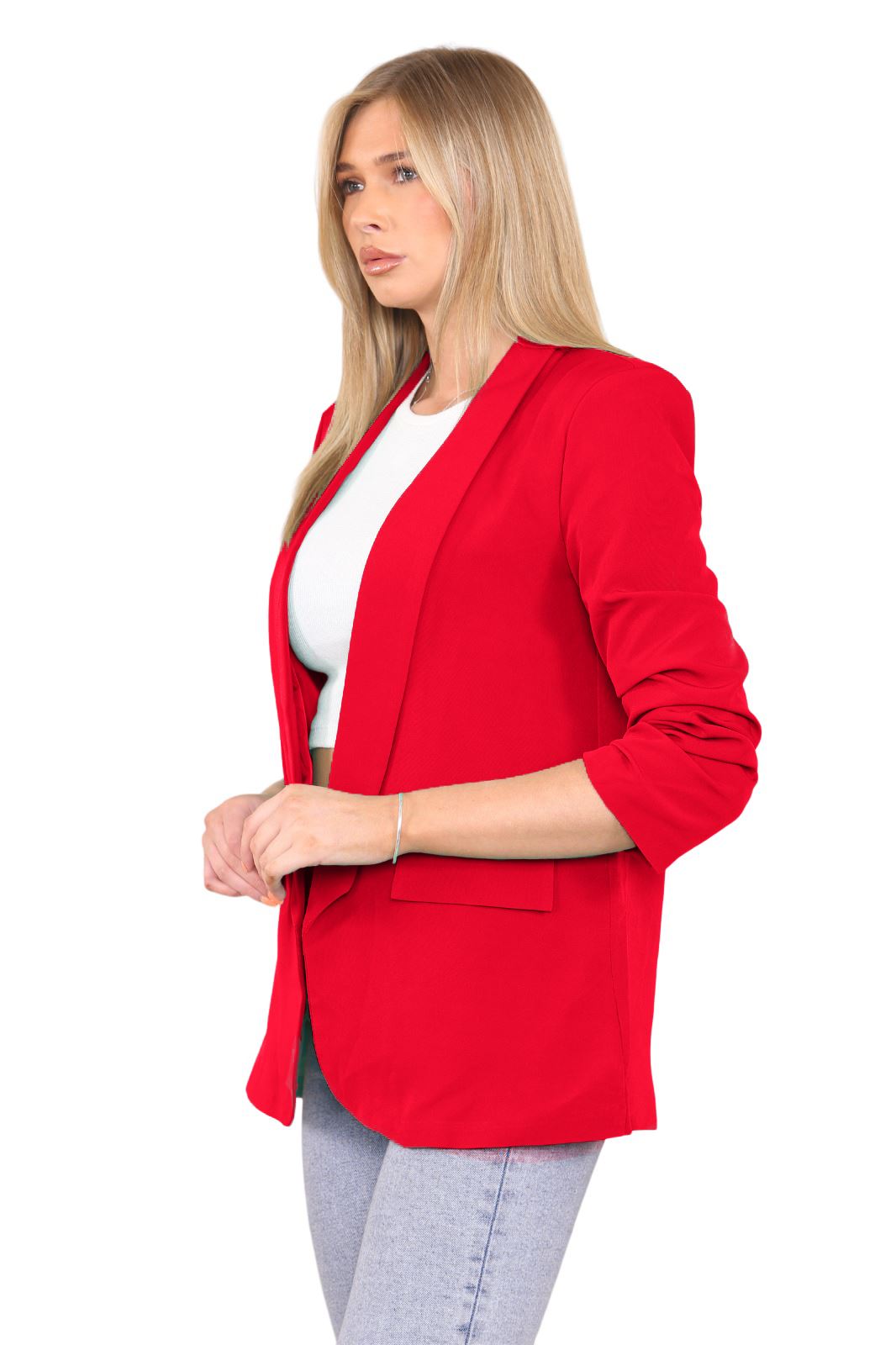Blazer de manga acanalada para damas totalmente forrado cuello liso informal chaqueta de oficina top - Imagen 61 de 97