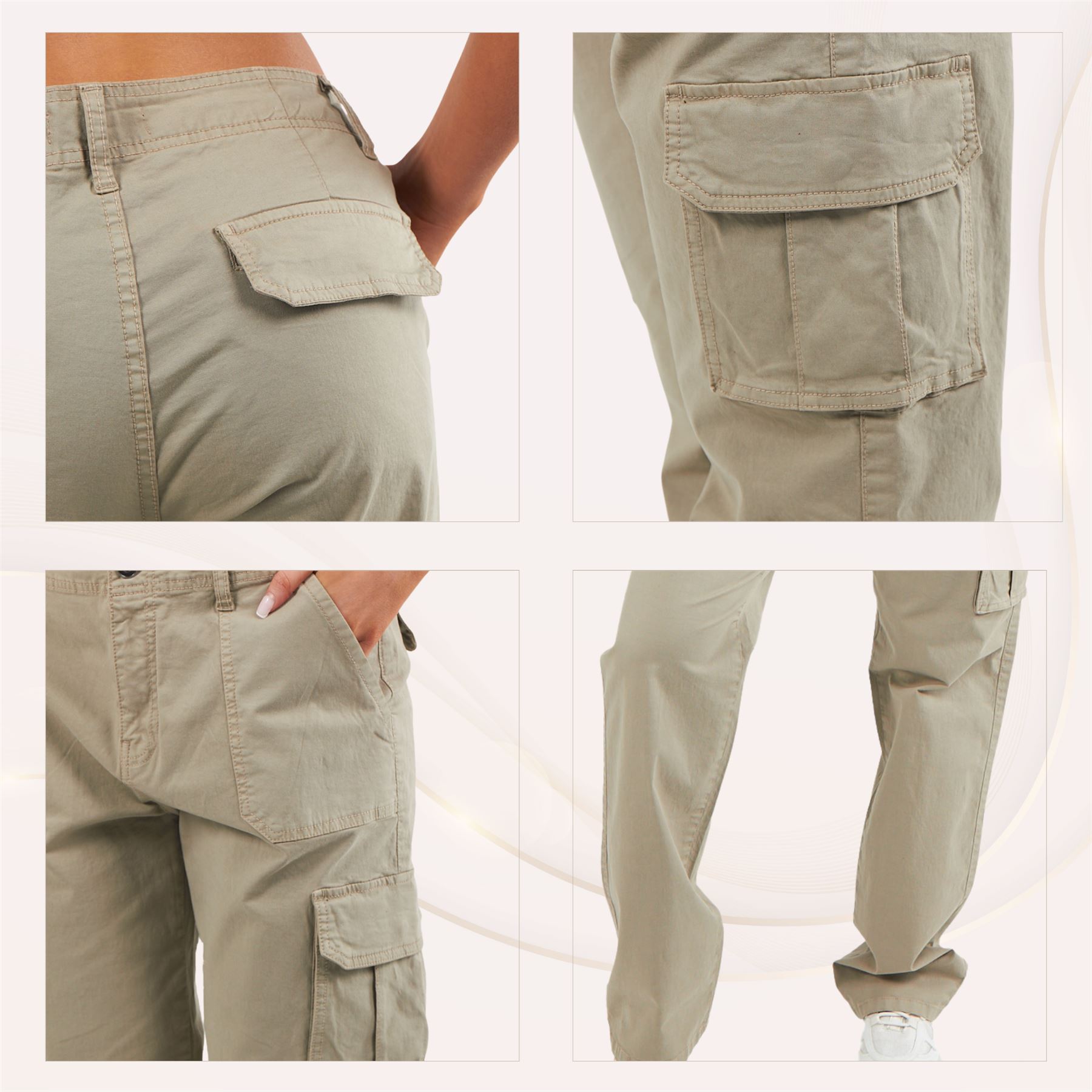 Pantalones de carga de algodón para mujer bolsillos de cintura baja calce suelto pierna ancha pantalones de combate - Imagen 23 de 26