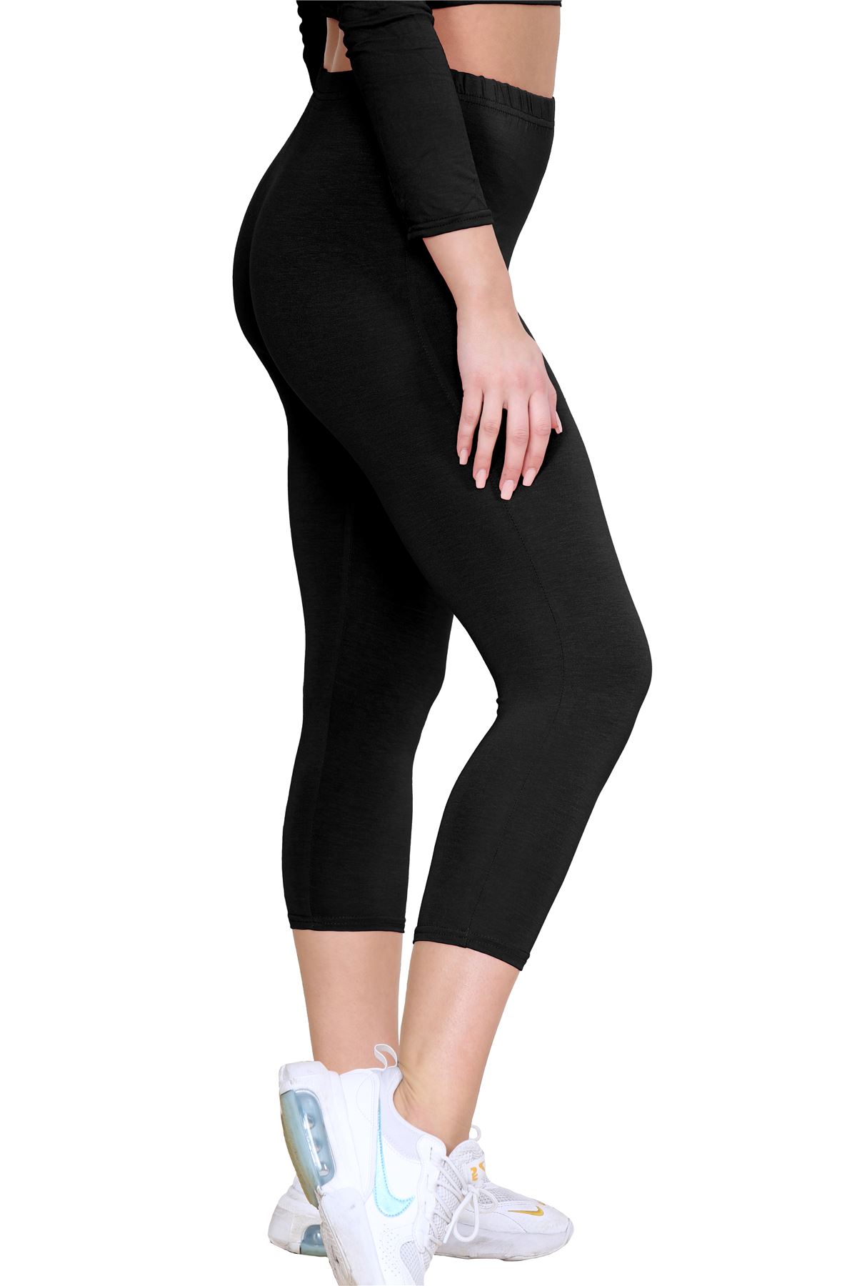 Womens 3/4 Leggings Workout Tight Plain Stretchy Cropped Capri Active Pants - Picture 5 of 186