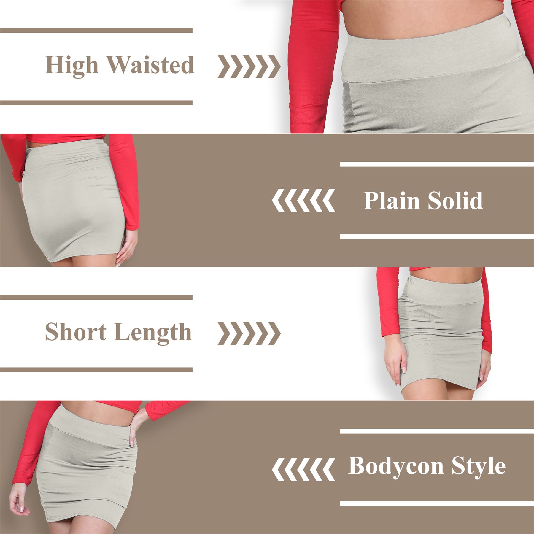 Womens Mini Skirt High Waisted Plain Printed Summer Bodycon Short Pencil Skirt - Picture 158 of 163