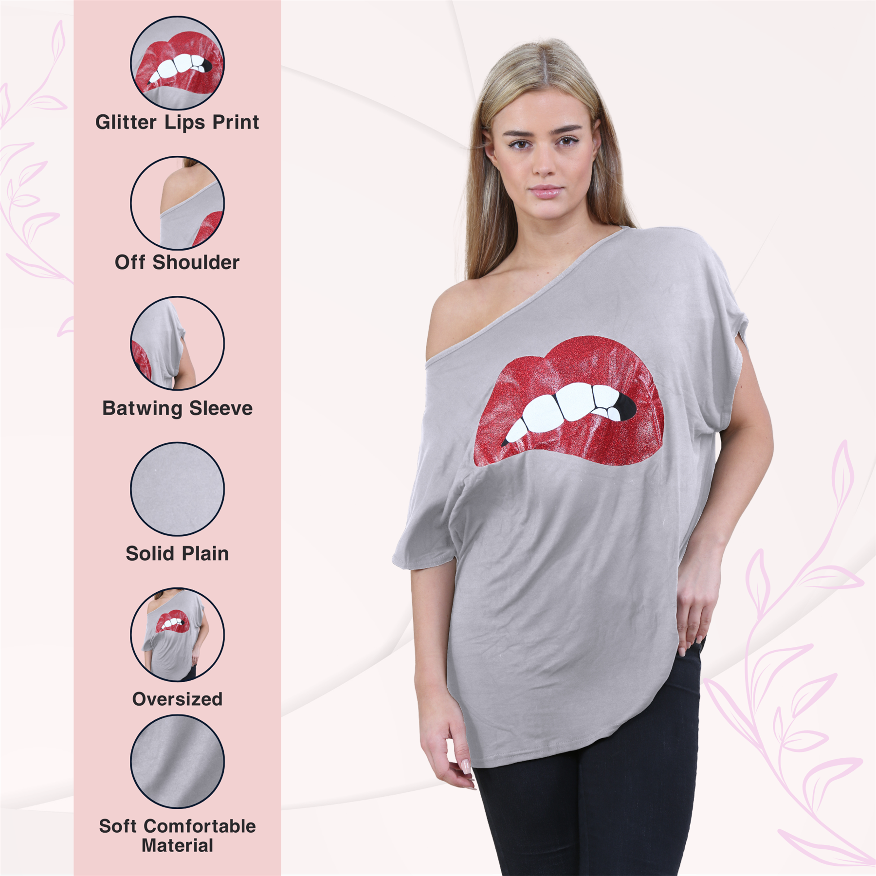 Womens Off Shoulder Top Batwing Sleeve Bardot Oversized T Shirt Plain Summer Top - Picture 169 of 225
