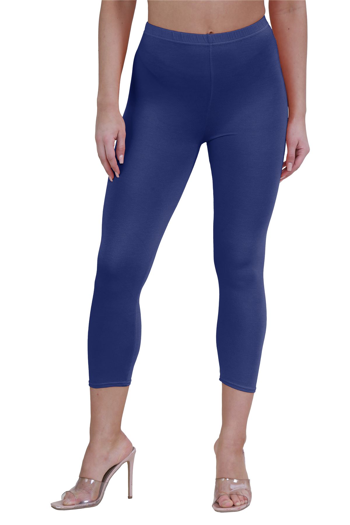 Womens 3/4 Leggings Workout Tight Plain Stretchy Cropped Capri Active Pants - Picture 105 of 186