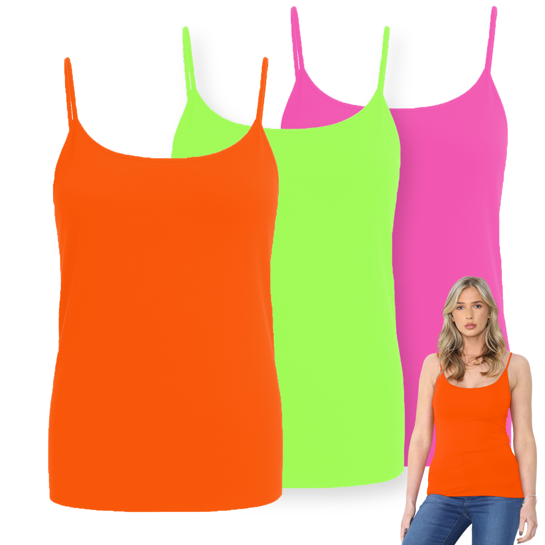 Womens Bodycon Cami Strappy Tank Top Plain Summer Activewear Vest Top, Pack of 3 - Picture 217 of 221