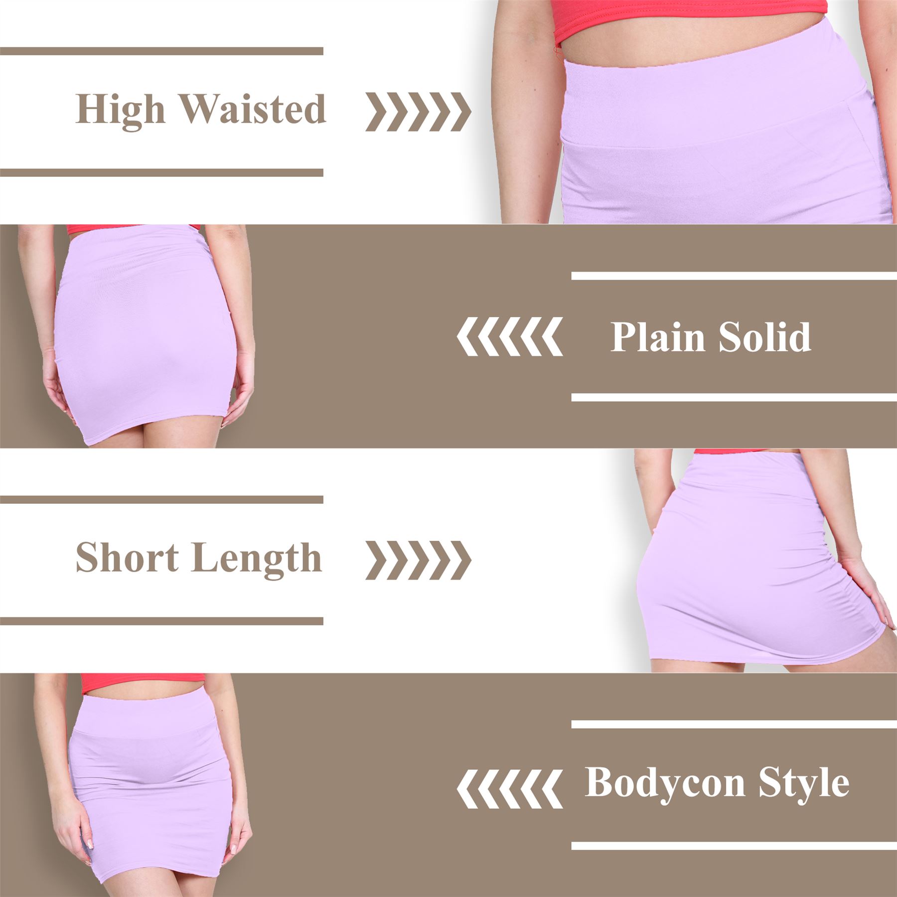 Womens Mini Skirt High Waisted Plain Printed Summer Bodycon Short Pencil Skirt - Picture 128 of 163