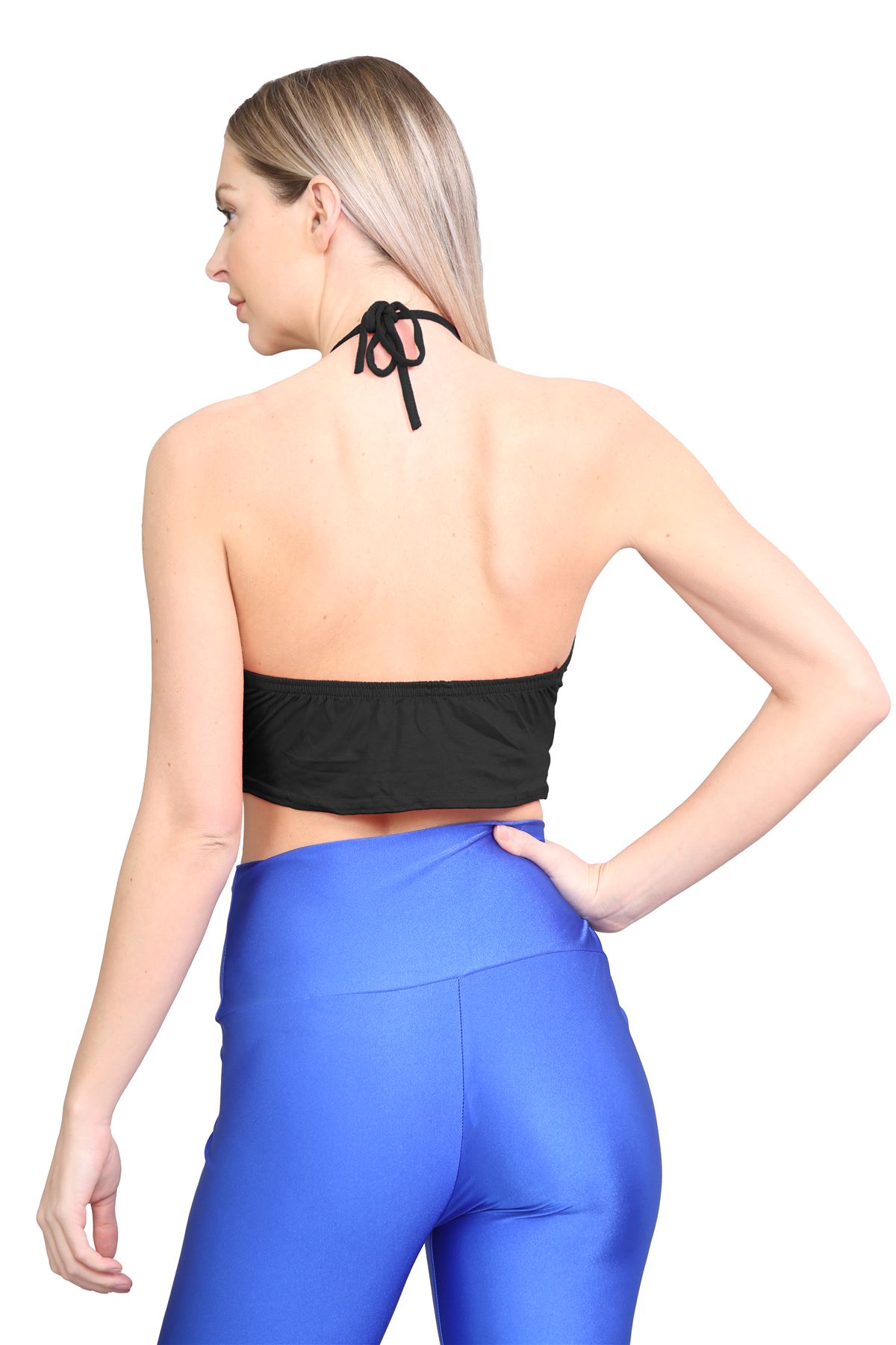 Halter Neck Crop Top Womens Vest Top Plain Tie Knot Top Basic Sleeveless T-Shirt - Picture 4 of 170