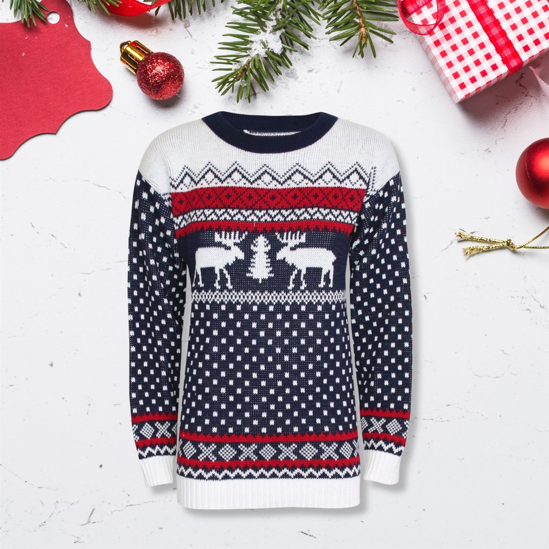 Christmas Reindeer Jumper Womens Knitted Funny Xmas Sweater Unisex Retro Jumpers - Picture 70 of 128