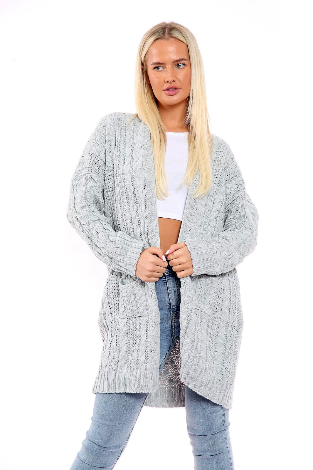 Cárdigan con capa para mujer de gran tamaño señora grueso bolsillo tejido con cable jumper largo - Imagen 15 de 24