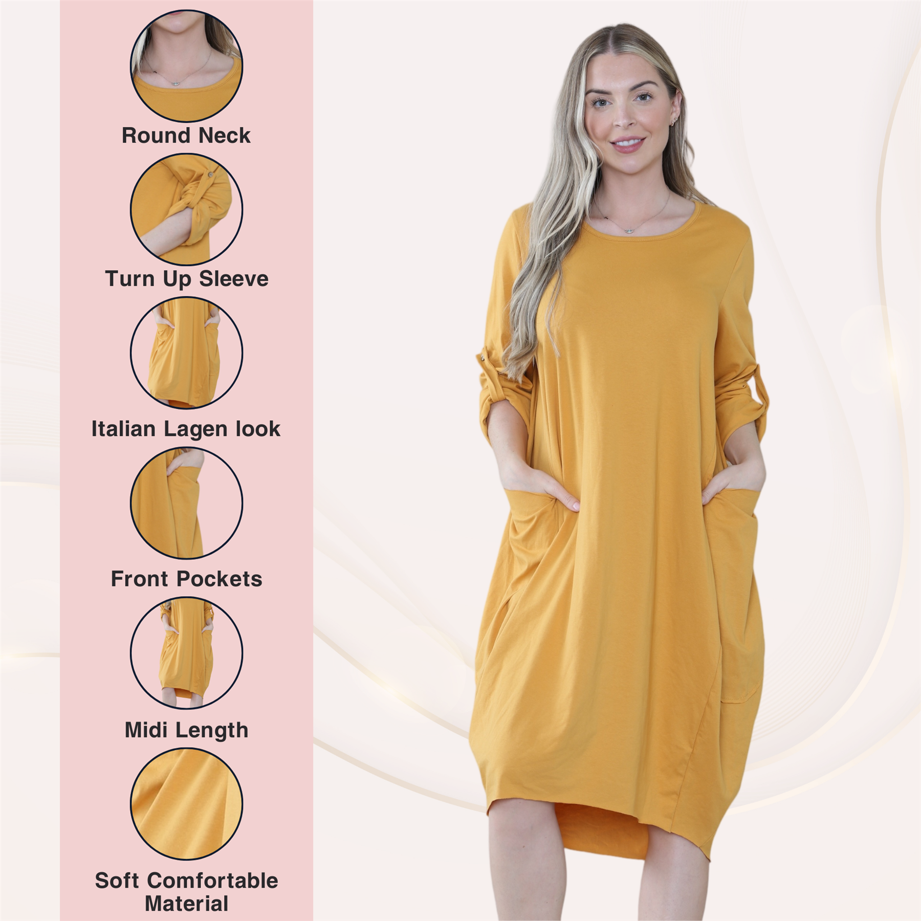 Vestido túnica italiana con mangas giratorias para damas Vestido Lagenlook Bolsillos lisos Vestido holgado - Imagen 27 de 45
