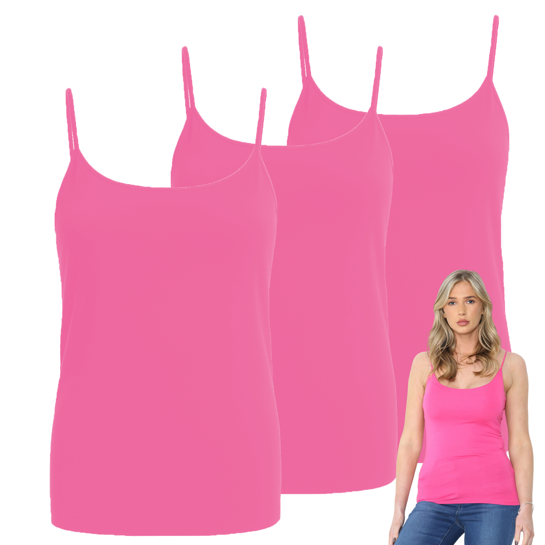 Womens Bodycon Cami Strappy Tank Top Plain Summer Activewear Vest Top, Pack of 3 - Picture 35 of 221