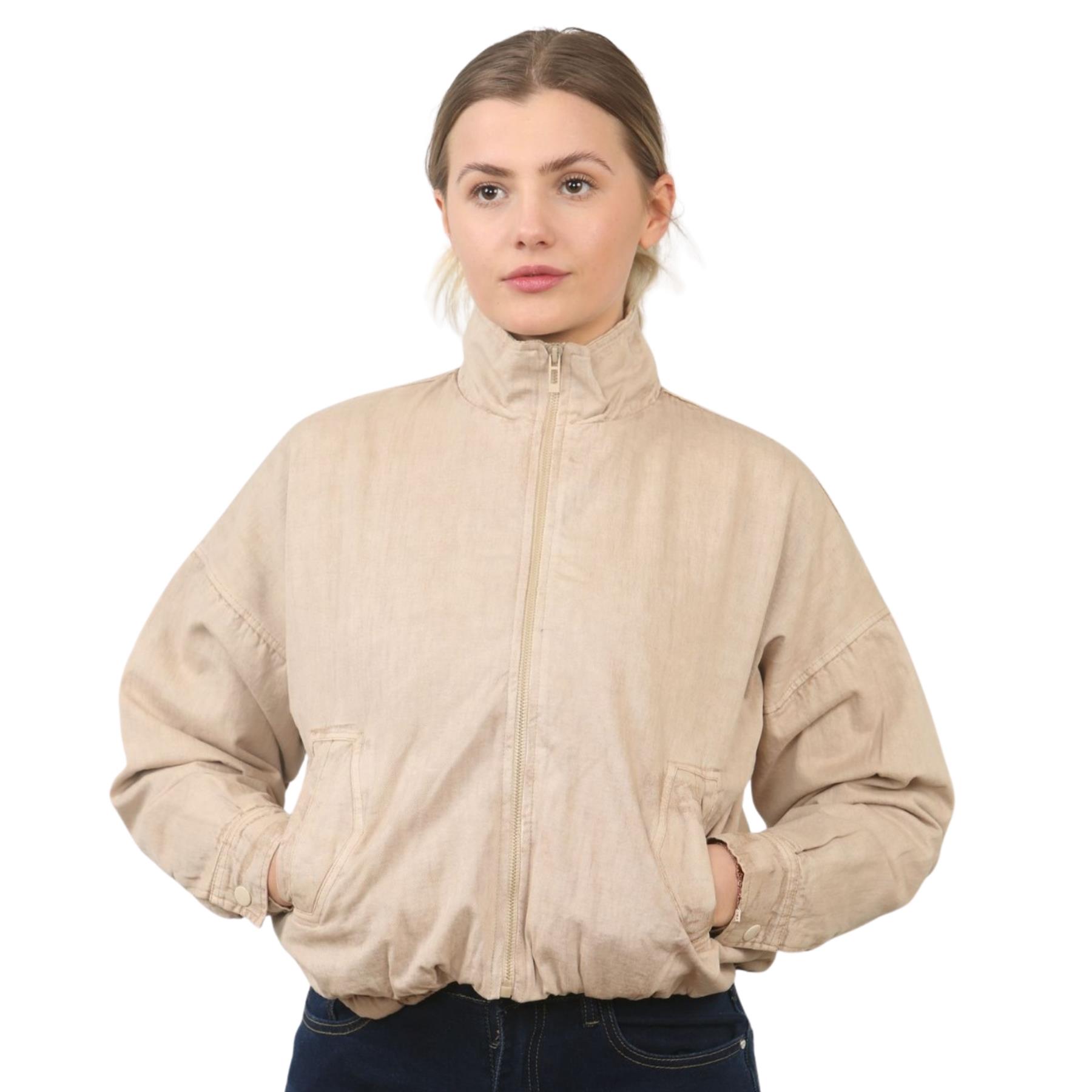 Damen-Bomberjacke Acid Washed lässig Reißverschlusskragen Oberbekleidung kurzer Wintermantel - Bild 14 von 18