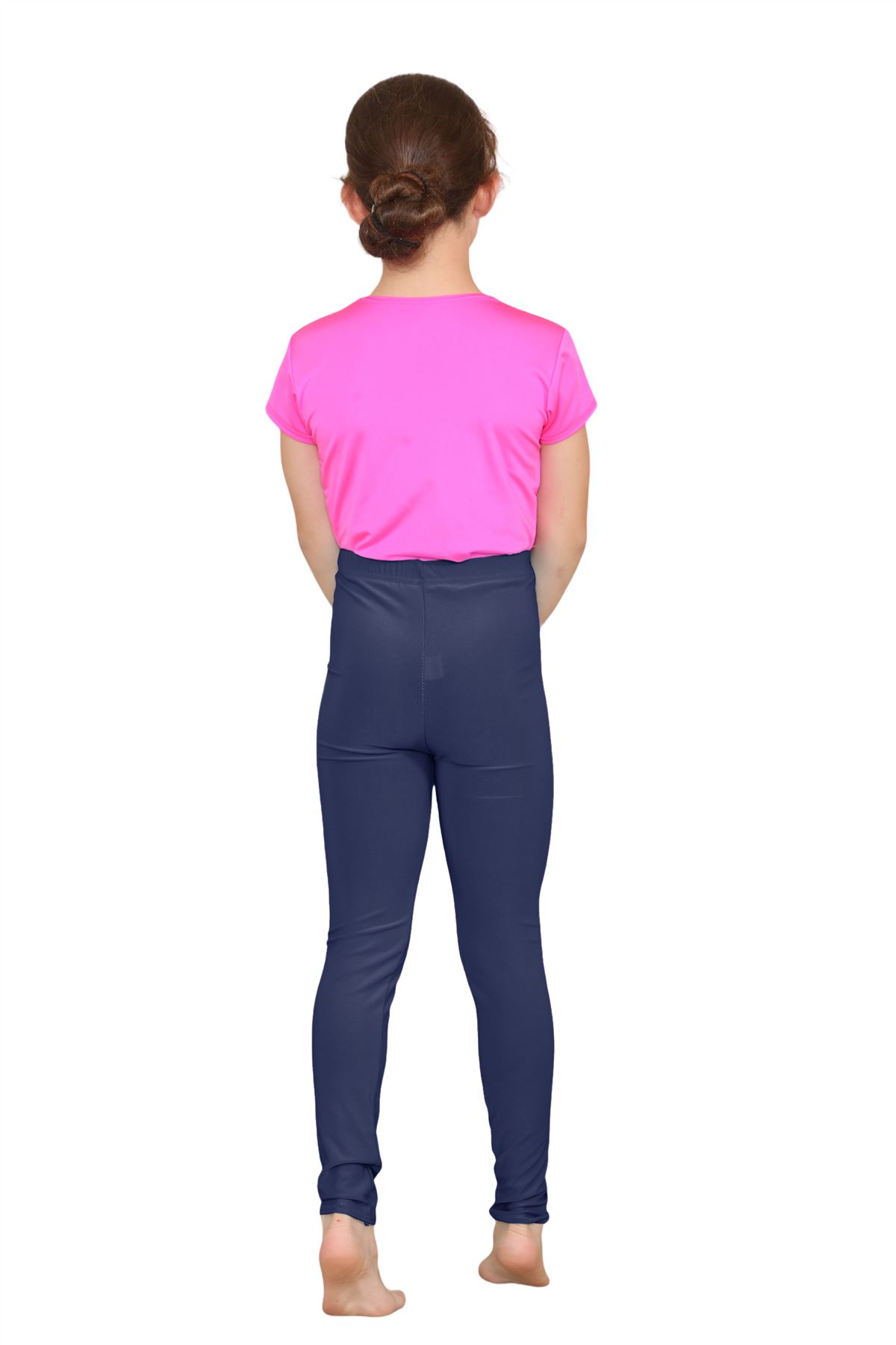 Girls Dance Leggings Gymnastics Microfibre Pants Kids Plain Full Length Trousers - Picture 47 of 85