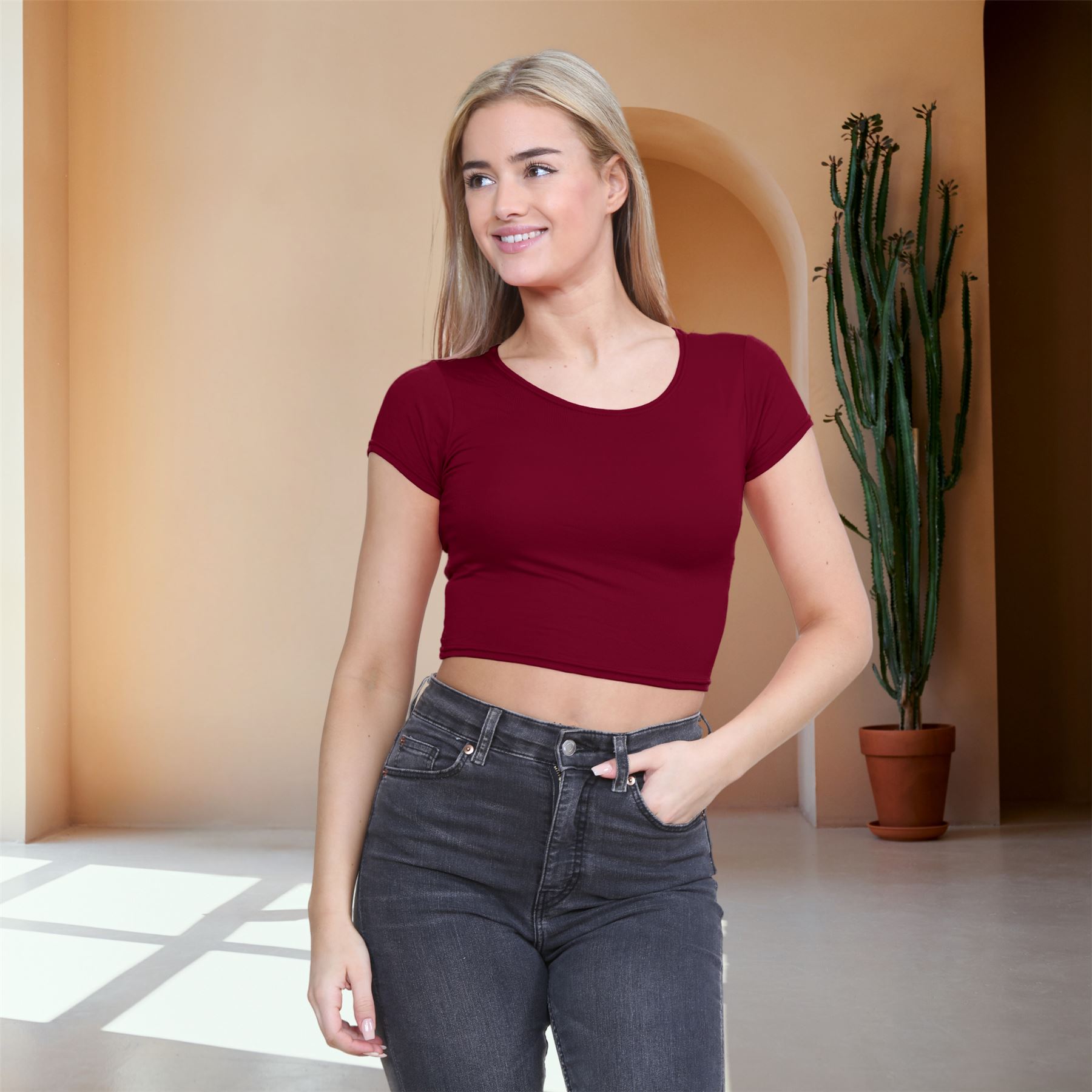 Crop Top Womens Cap Sleeve Top Plain Basic Stretchy Tee T-Shirt Short Vest Top - Picture 23 of 174