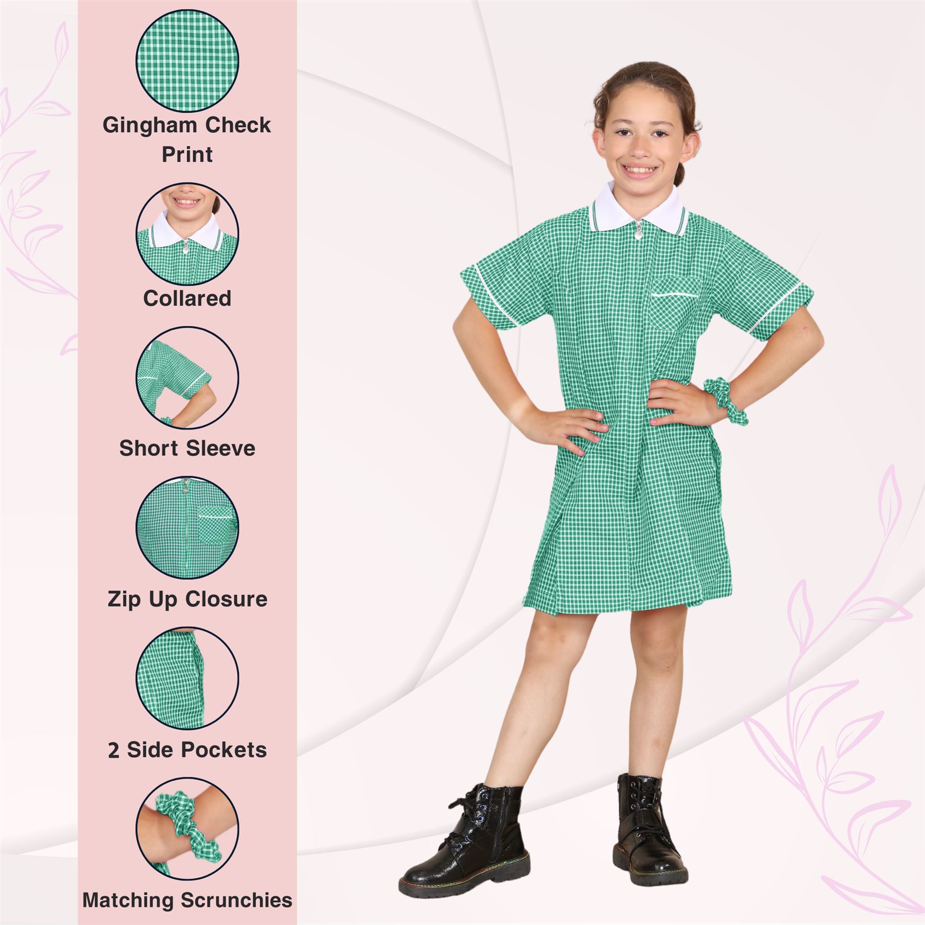 Mädchen Gingham Schule Kurzarm Plissee Kleid Schuluniform Sommer 2er Pack - Bild 6 von 49