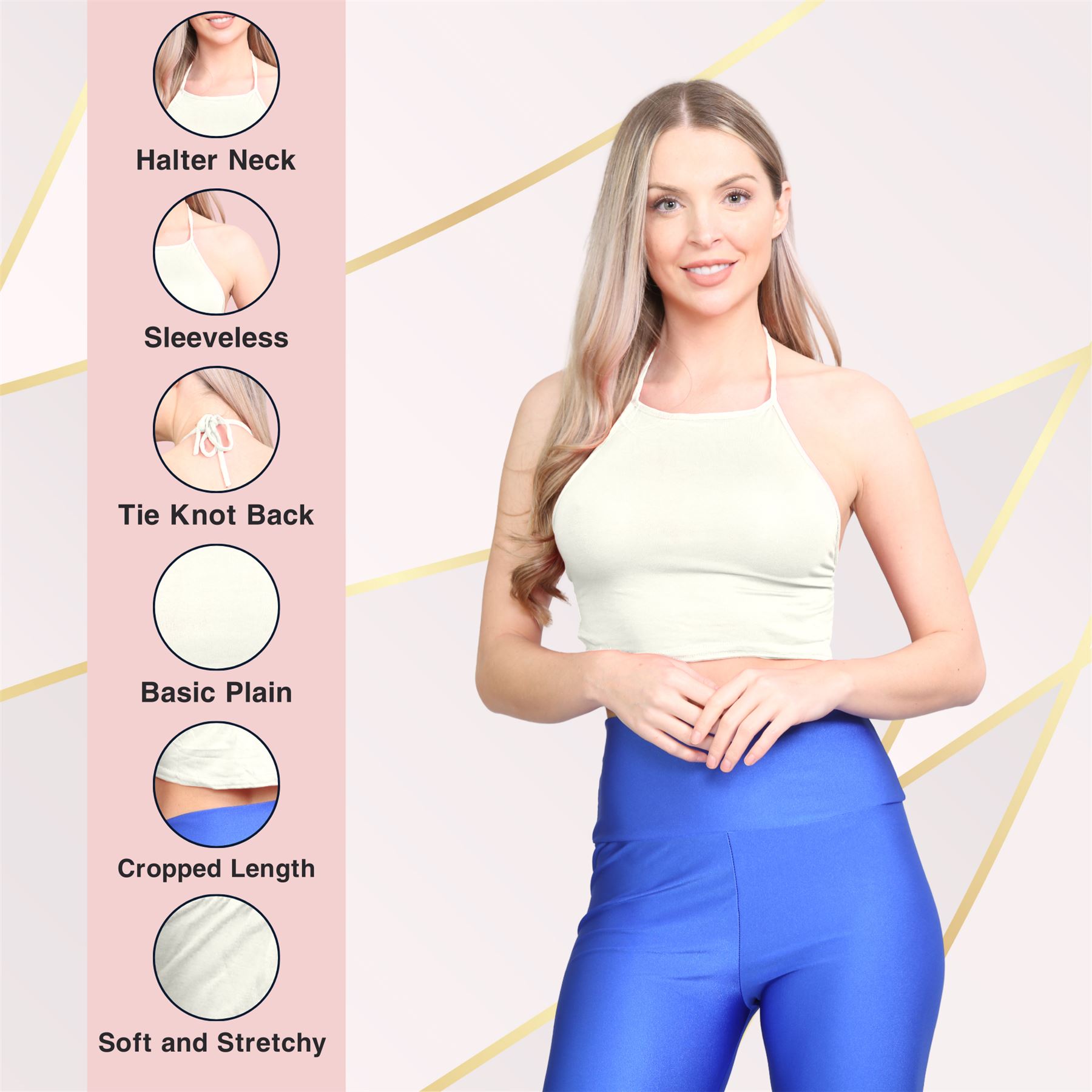 Halter Neck Crop Top Womens Vest Top Plain Tie Knot Top Basic Sleeveless T-Shirt - Picture 43 of 170