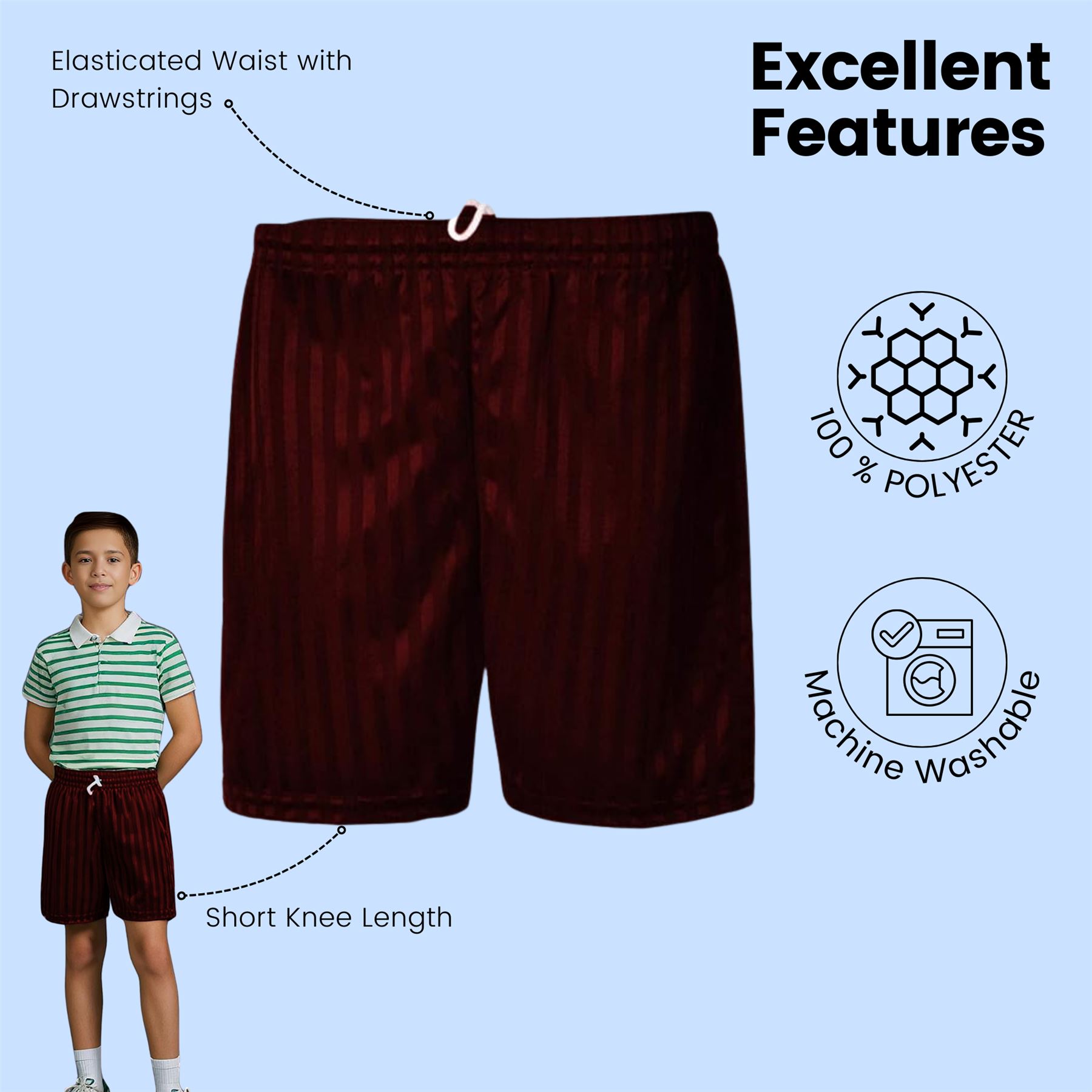 Kinder PE Schulshorts Jungen Kinder Schattenstreifen Unisex Sport Fußball kurze Hose - Bild 38 von 42