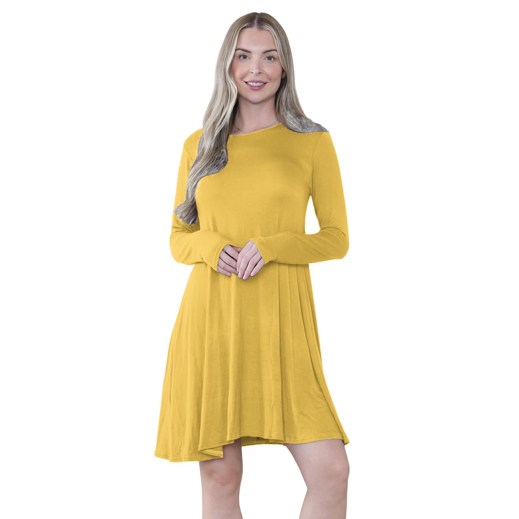 Damen Swing Kleid Uni Langarm Freizeit Ausgestellt A Linie Mini Oberteil Übergröße - Bild 55 von 100