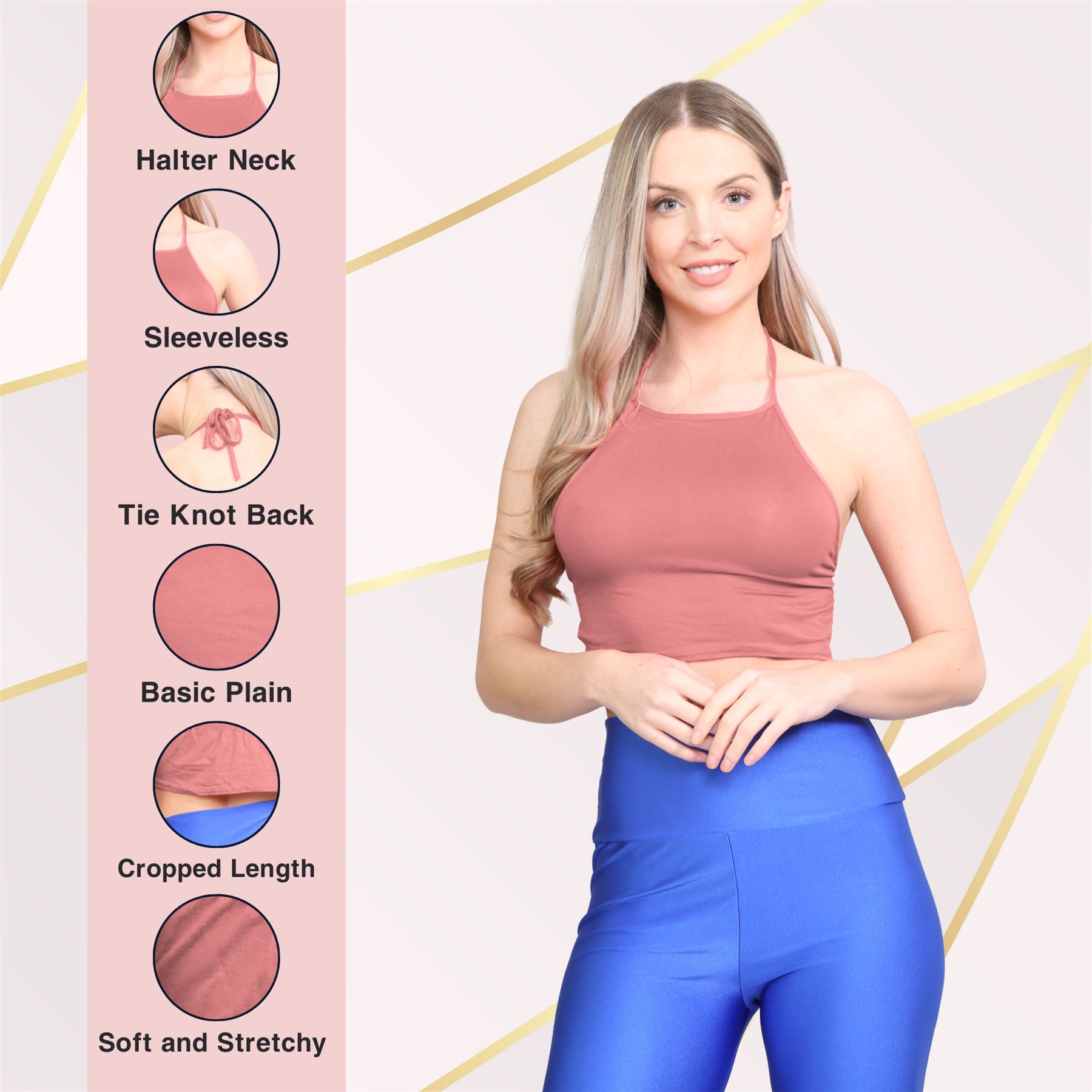 Halter Neck Crop Top Womens Vest Top Plain Tie Knot Top Basic Sleeveless T-Shirt - Picture 126 of 170