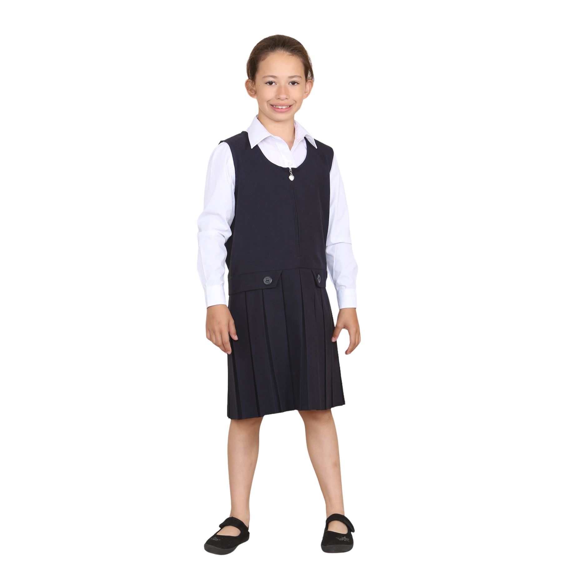 Niñas Delantal Vestido Caja Plisada Dos Botones Frontal Cremallera Uniforme Escolar Paquete de 2 - Imagen 3 de 23