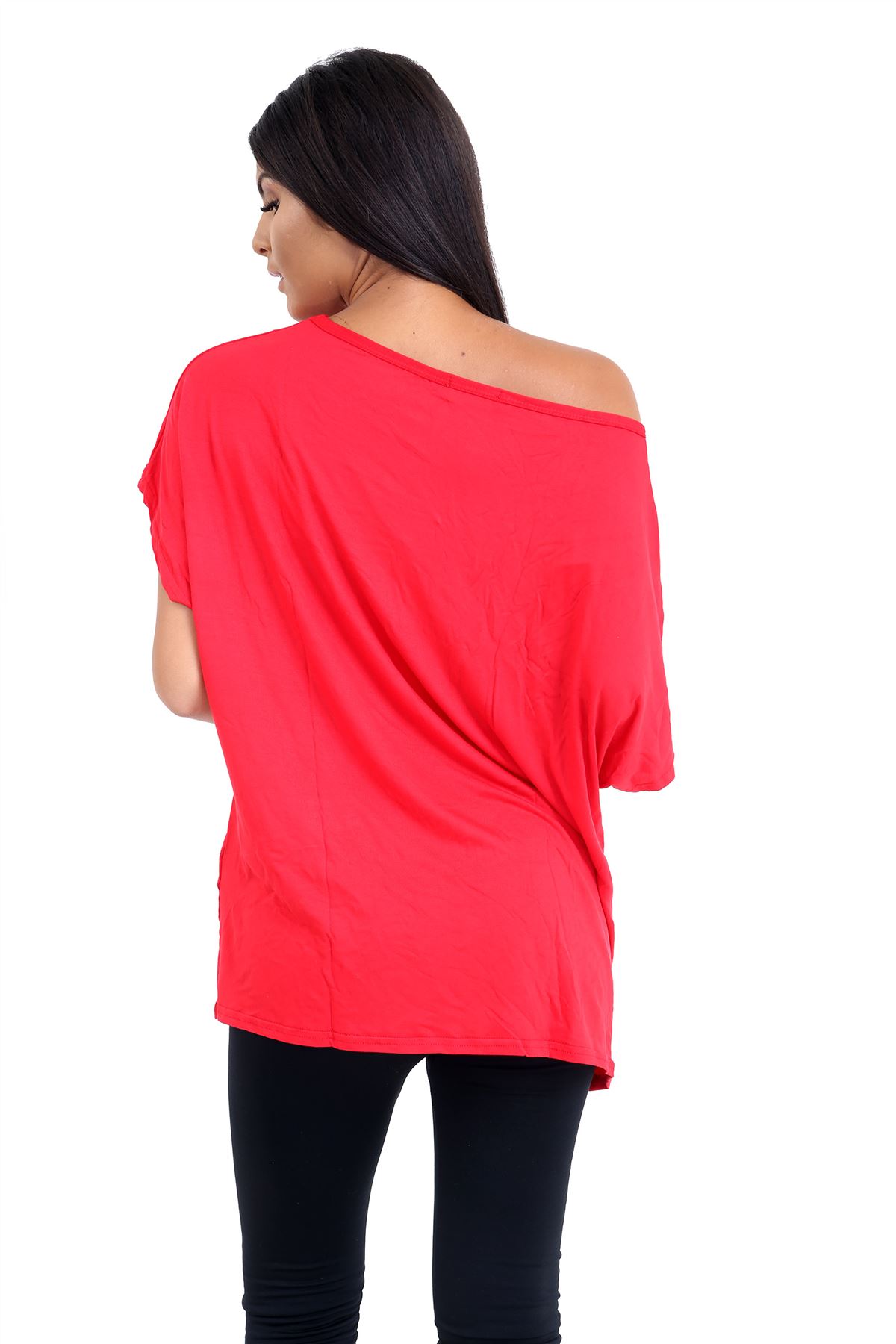Schulterfreies Damen-T-Shirt Oberteil Fledermausärmel Oversize uni Freizeit Bardot Oberteil - Bild 150 von 225