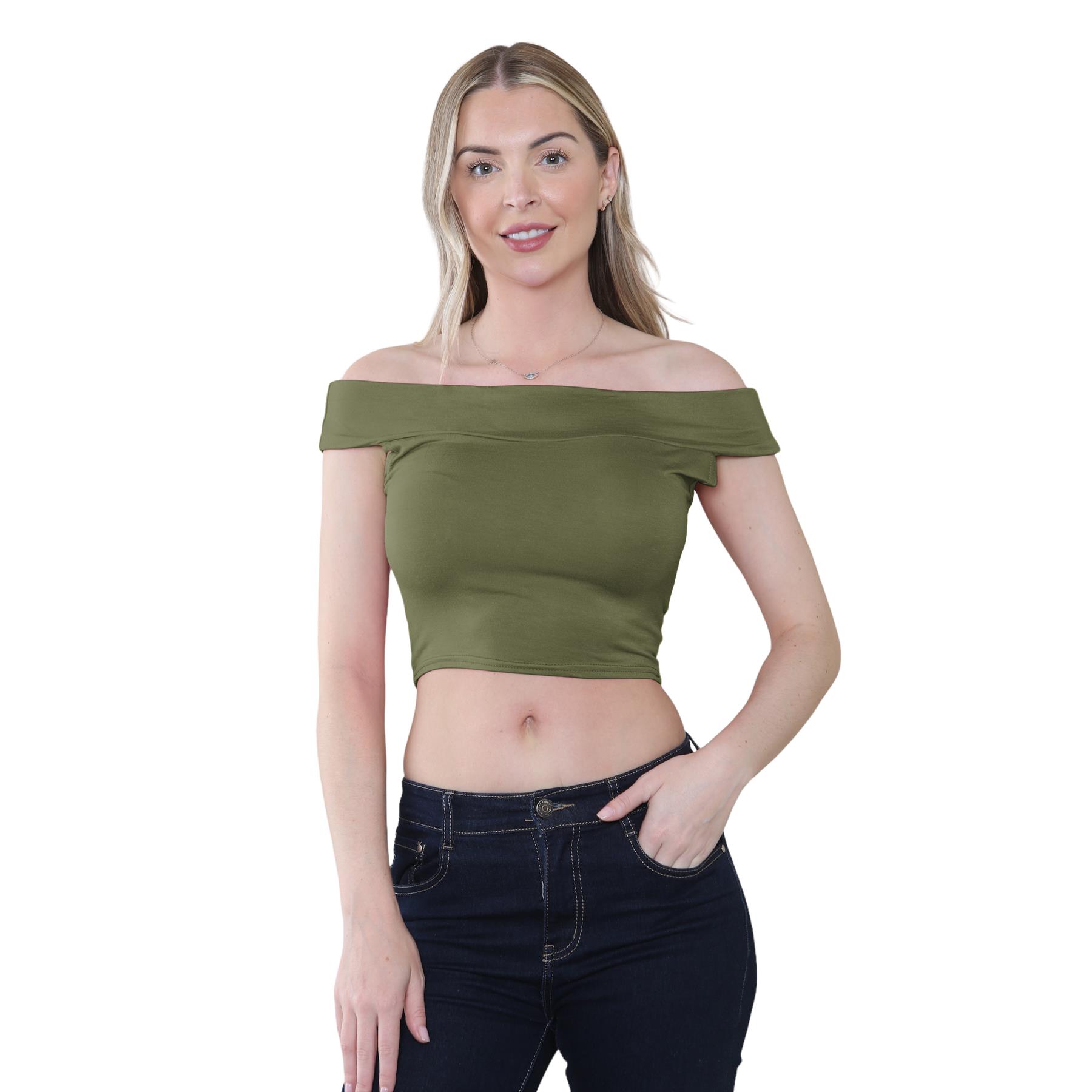 Schulterfreies bauchfreies Damen-T-Shirt Bardot ärmellos schlicht Sommer Freizeit Party - Bild 28 von 71