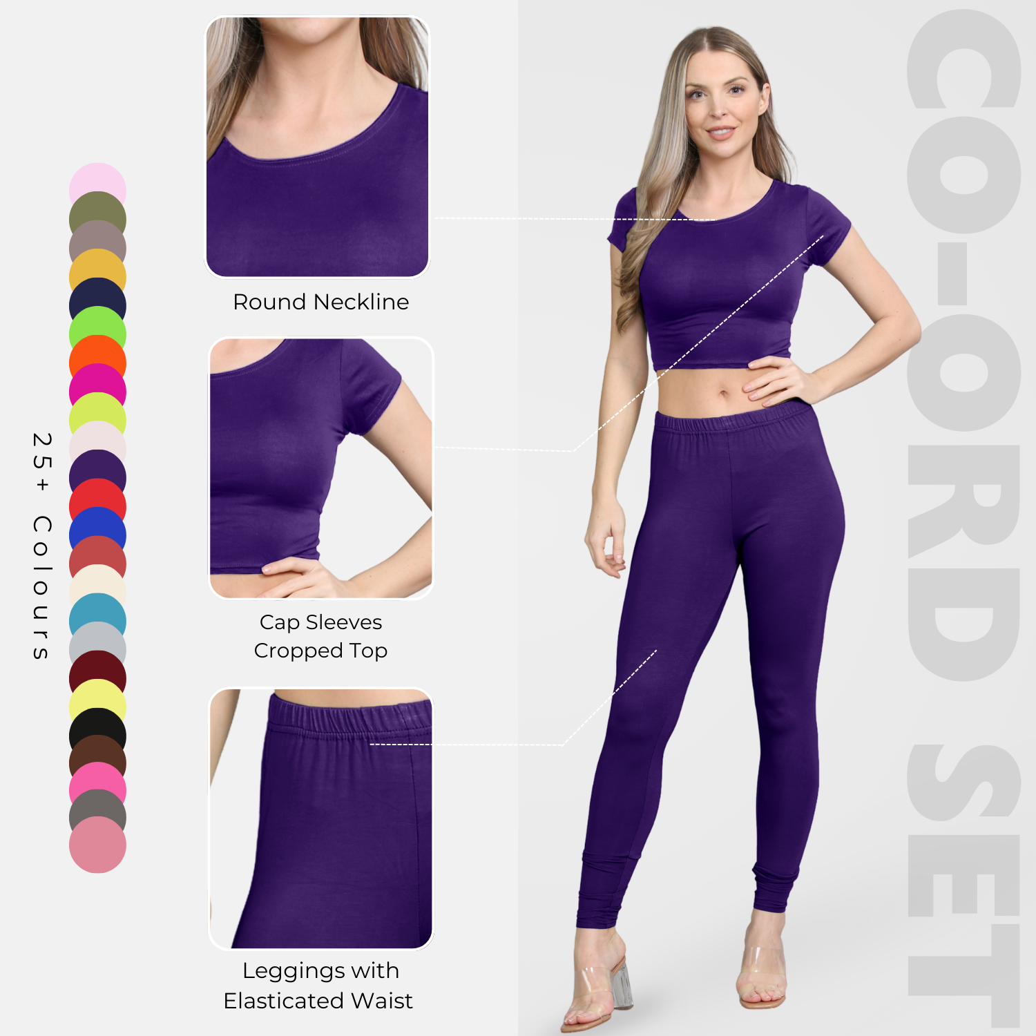 Damen Trainingsanzug Kurzarm Crop Top Sport Legging Workout Aktiv Lounge Set - Bild 97 von 148