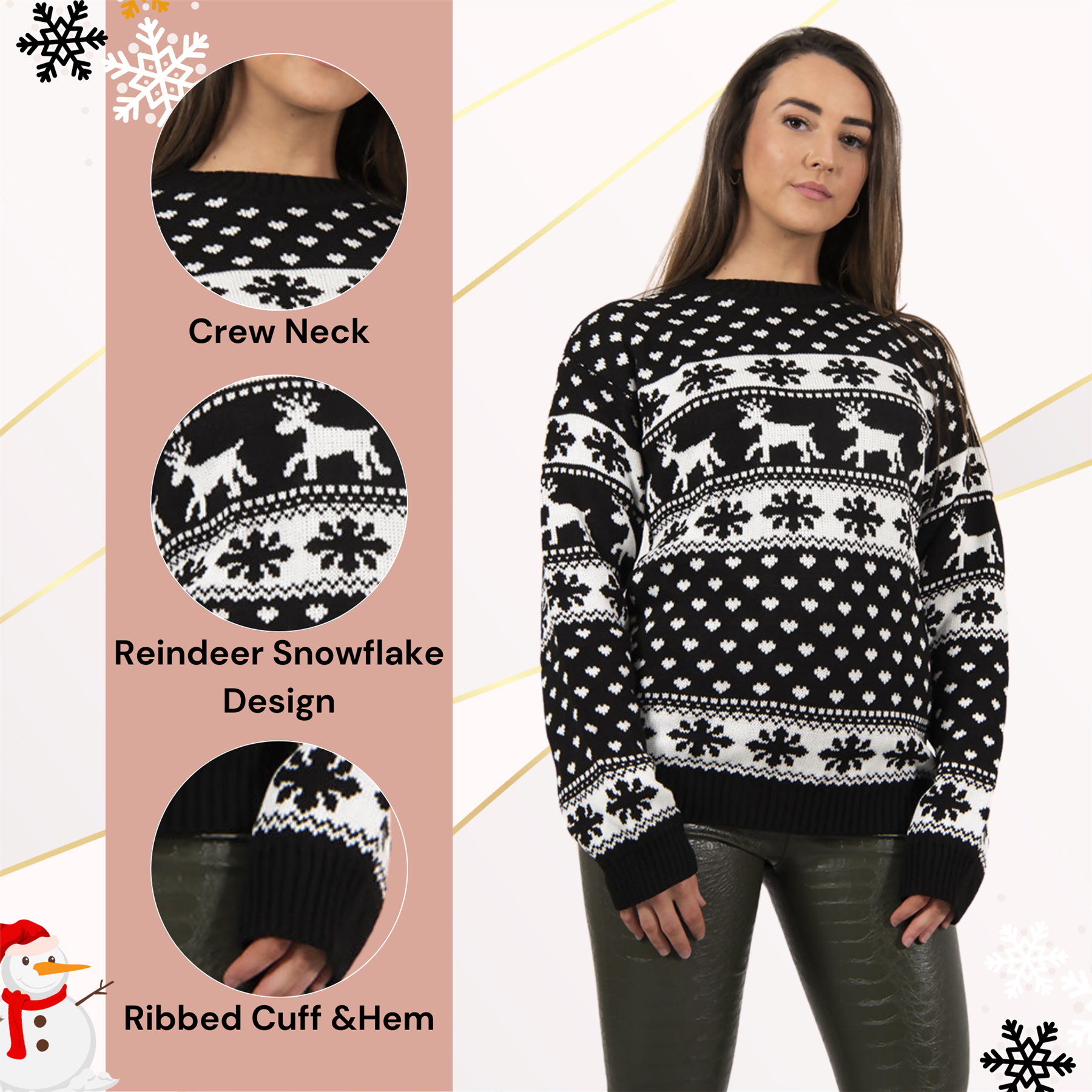 Christmas Reindeer Jumper Womens Knitted Funny Xmas Sweater Unisex Retro Jumpers - Picture 14 of 128