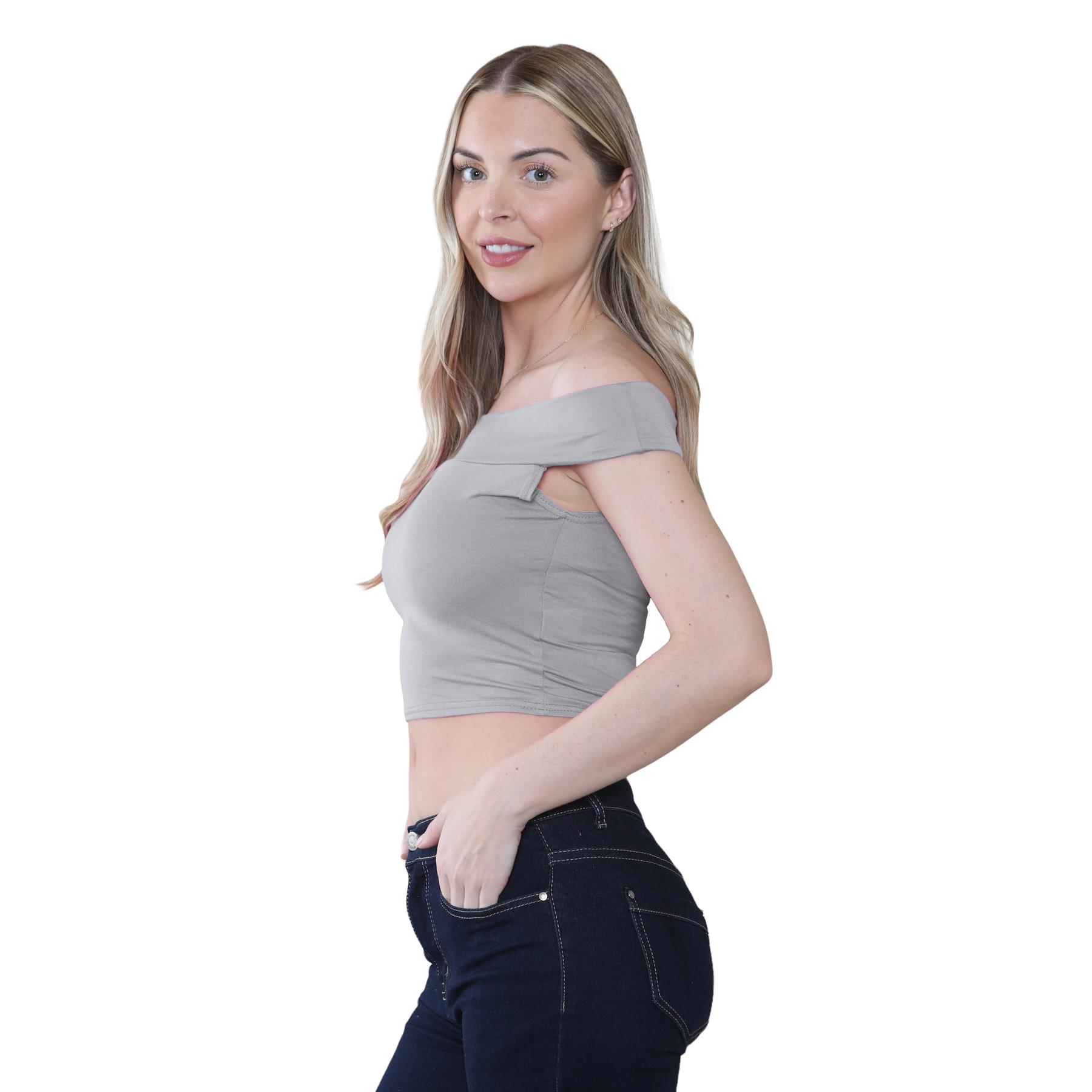 Schulterfreies bauchfreies Damen-T-Shirt Bardot ärmellos schlicht Sommer Freizeit Party - Bild 25 von 71