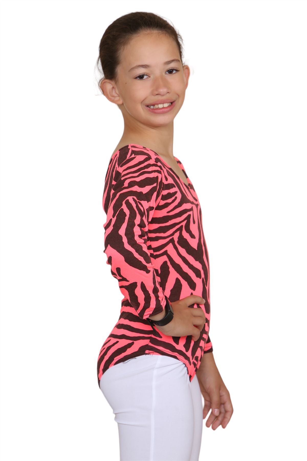 Girls Dance Leotard Zebra Print Long Sleeve Microfibre Gymnastics Kids Bodysuit - Picture 17 of 37