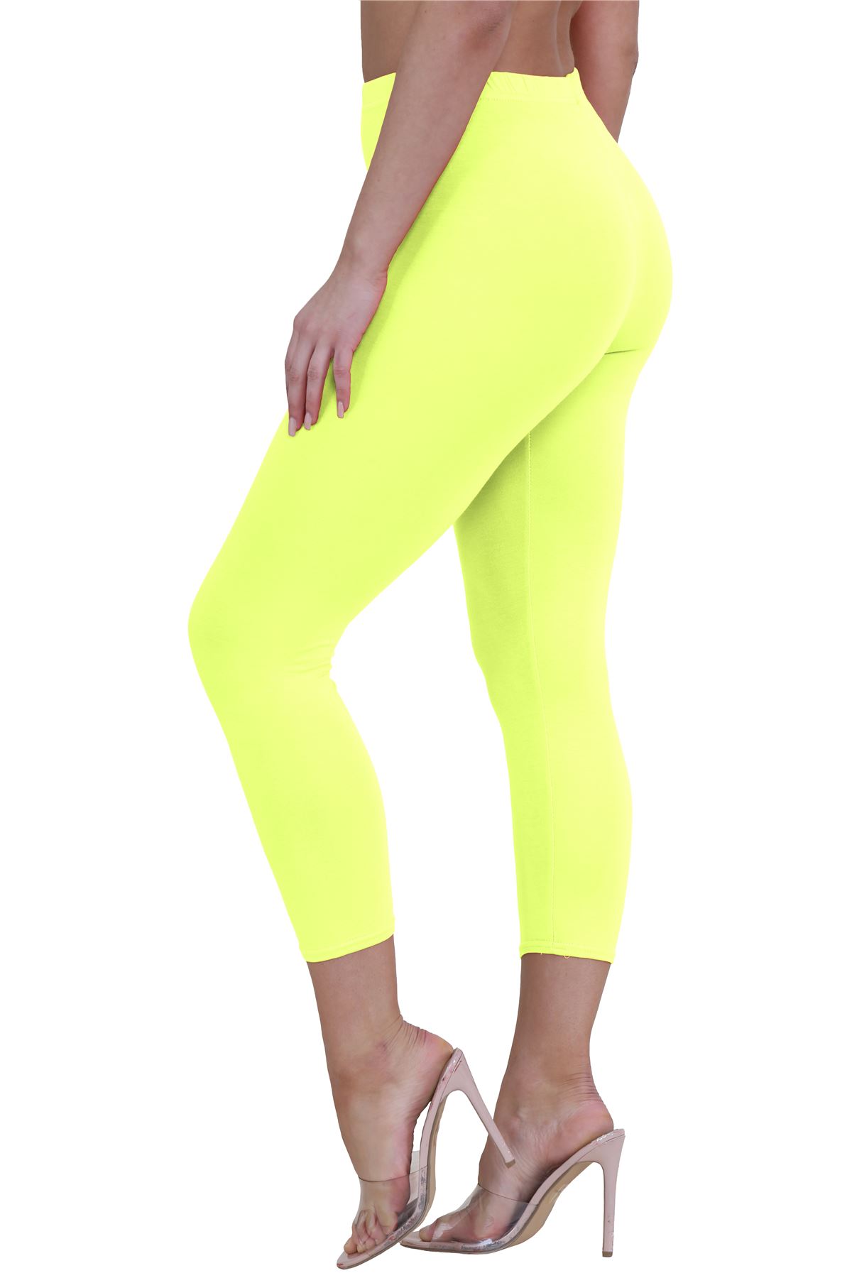 Womens 3/4 Leggings Workout Tight Plain Stretchy Cropped Capri Active Pants - Picture 102 of 186