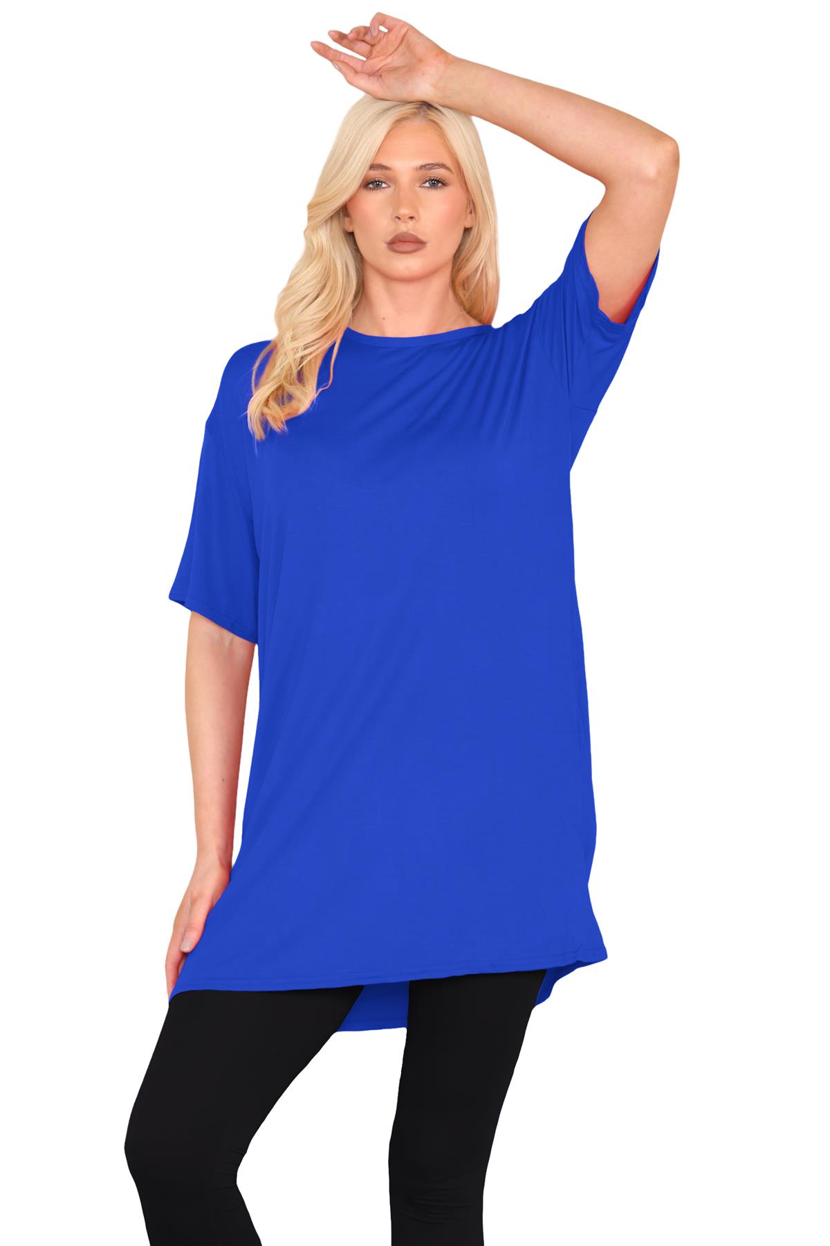 Womens Longline T-Shirt Plain Short Sleeve Oversized Baggy Tunic Mini PJ Dress