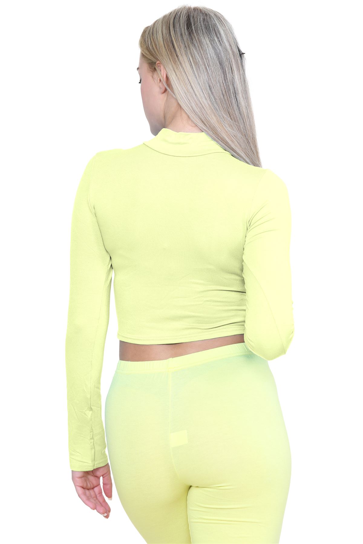 Turtle Neck Crop Top Womens Plain Long Sleeve Stretchy Basic Polo Neck T-Shirt - Picture 127 of 129