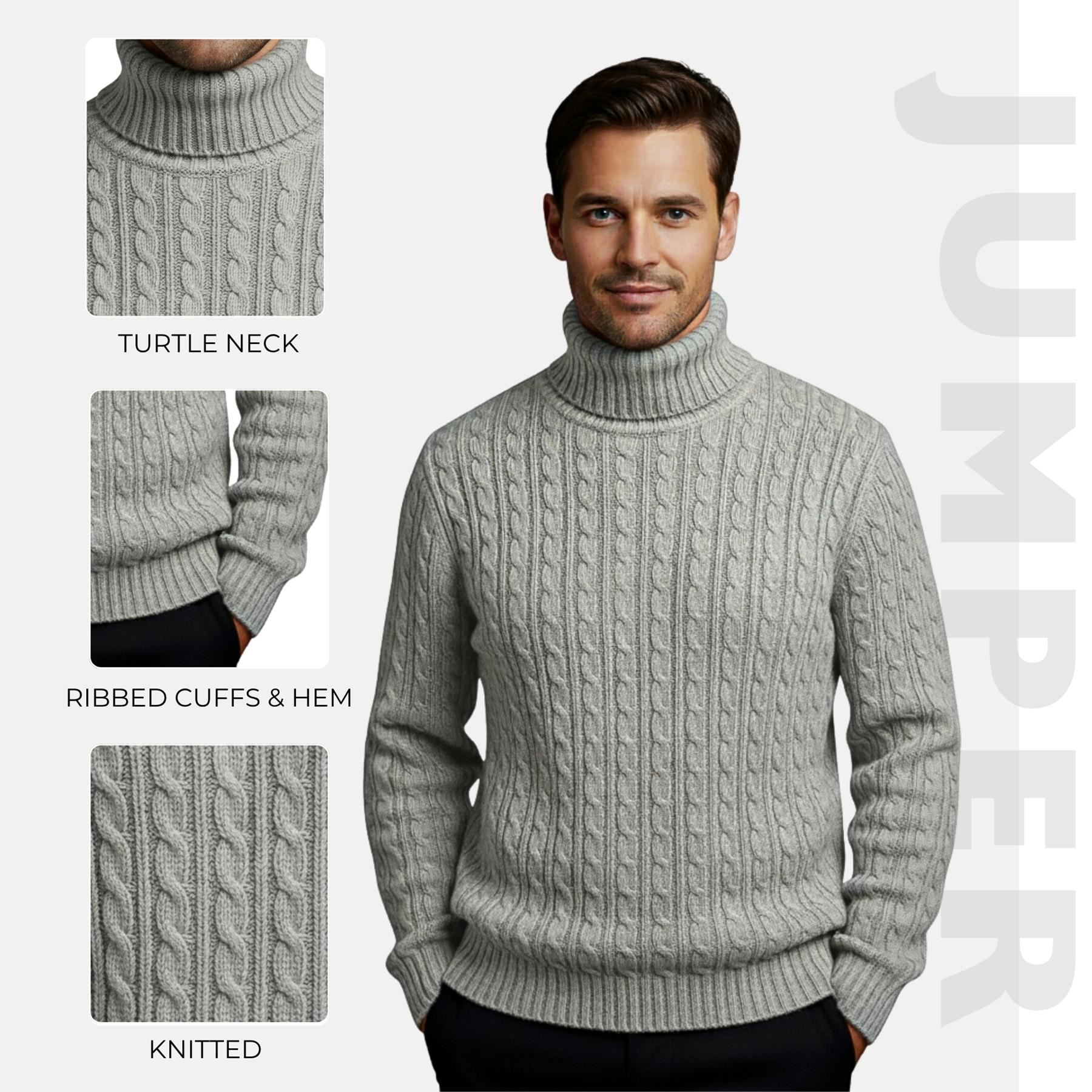 Herren Polo Rollkragen Langarm Pullover Zopfmuster Winterpullover Pulli - Bild 152 von 154