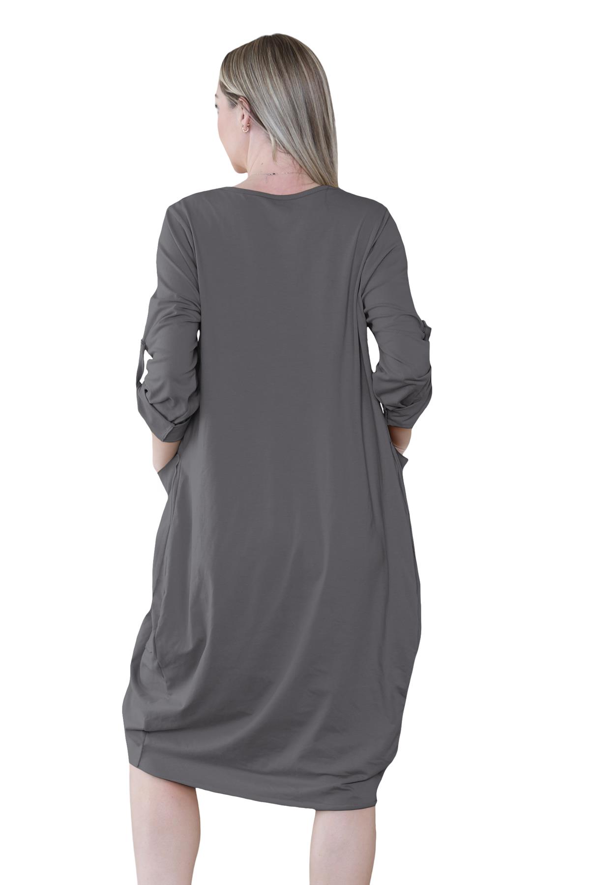 Vestido túnica italiana con mangas giratorias para damas Vestido Lagenlook Bolsillos lisos Vestido holgado - Imagen 9 de 45