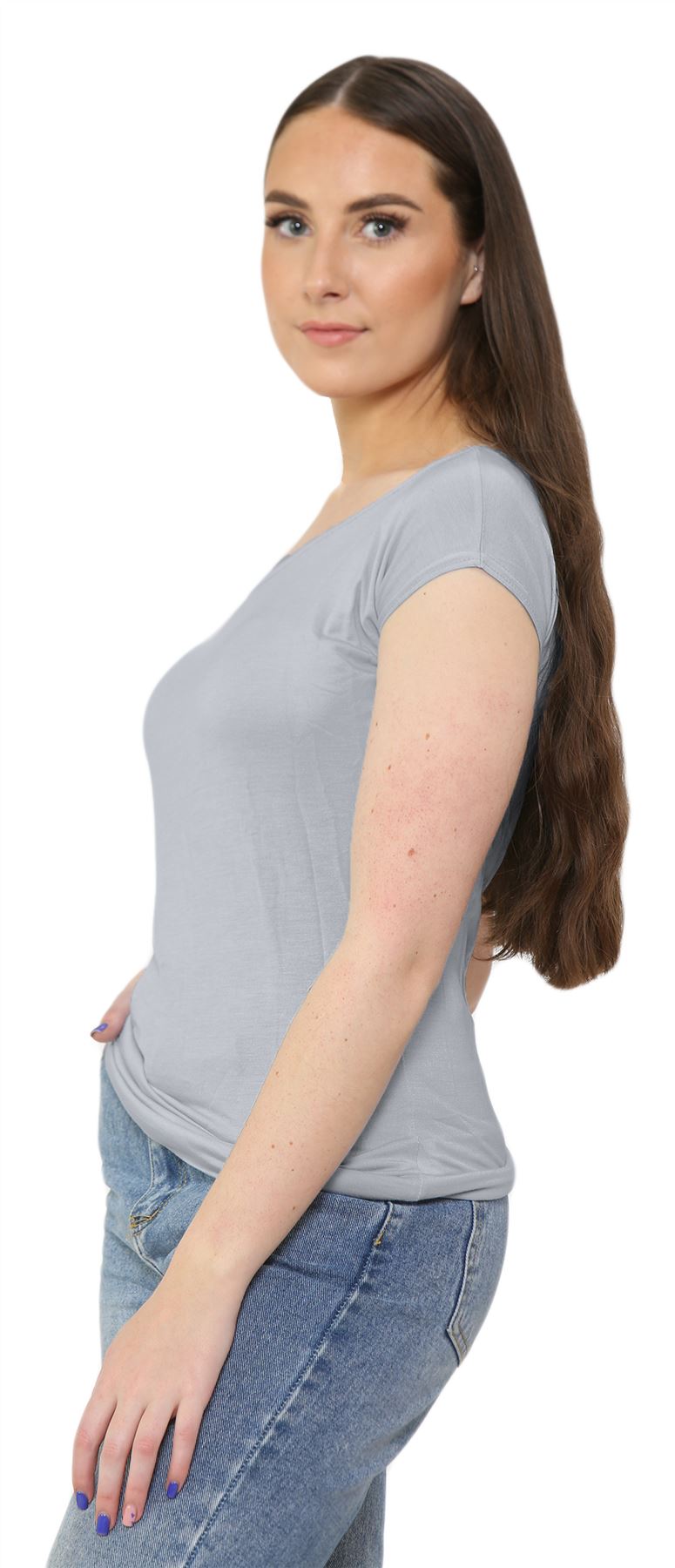 Nuevo Damas Mangas Cortas Hombro Liso Elastizado Calce Ajustado Bardot Camiseta Prenda para el torso - Imagen 10 de 58